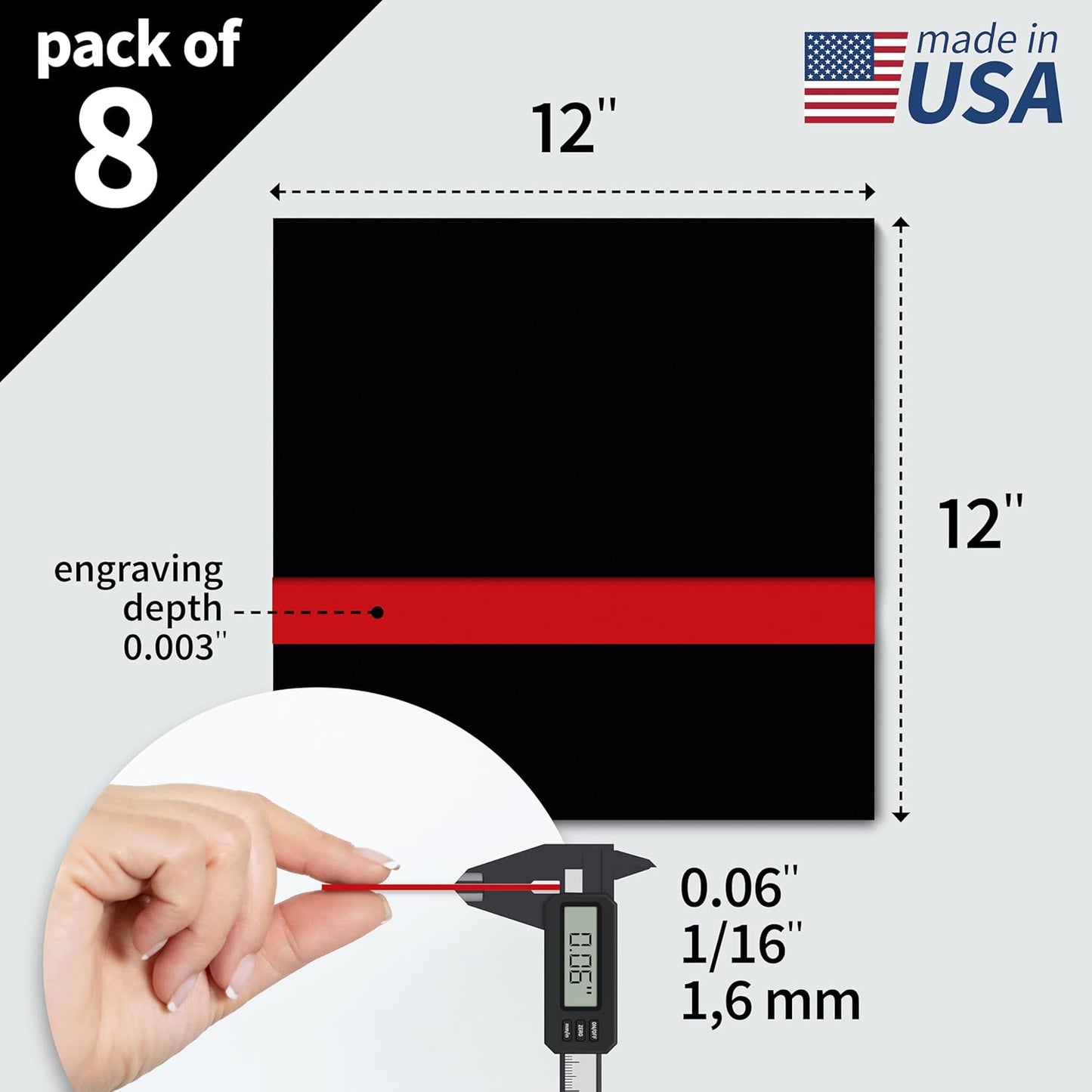 Trotec TroLase | 12"x12"x1/16", 8 Pcs | Black/Red| 2 Ply | Modified Acrylic | Laser Engraving Double Color Plastic Sheet | Engraving Blanks for Laser, Saw, Guillotine | Made in USA