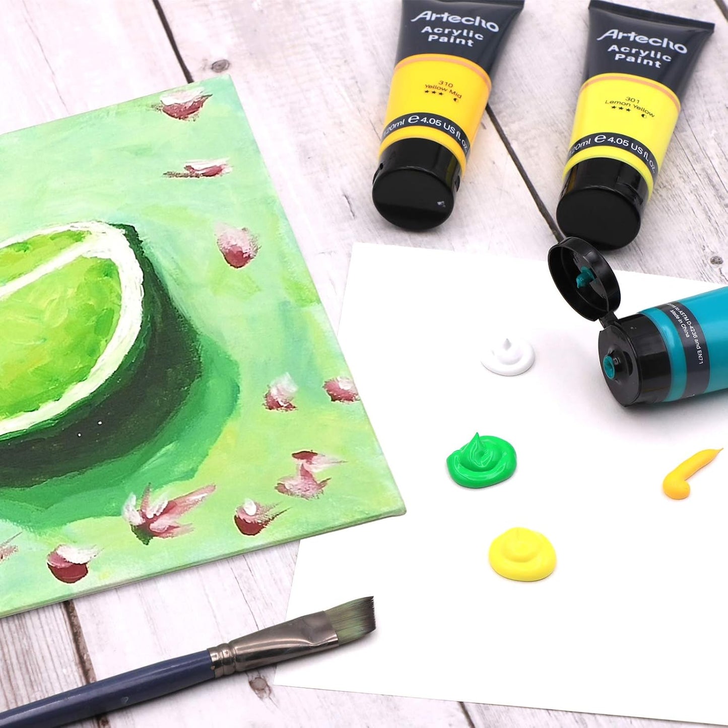 Artecho Professional Acrylic Paint Set, 8 Primary Colors (120ml / 4.05oz) Tubes, Art Craft Paints for Canvas, Rock, Stone, Wood, Fabric, Art Supplies