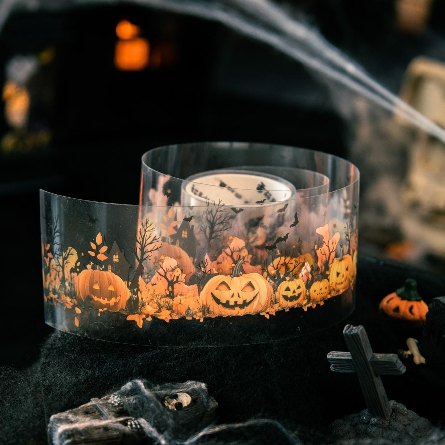 Gothic Scrapbook Tape Stickers,6 Rolls PET Halloween Pumpkin Washi Tape for Scrapbooking,Journaling,Junk Journal,Planner,DIY Arts Crafts(Dance Party)