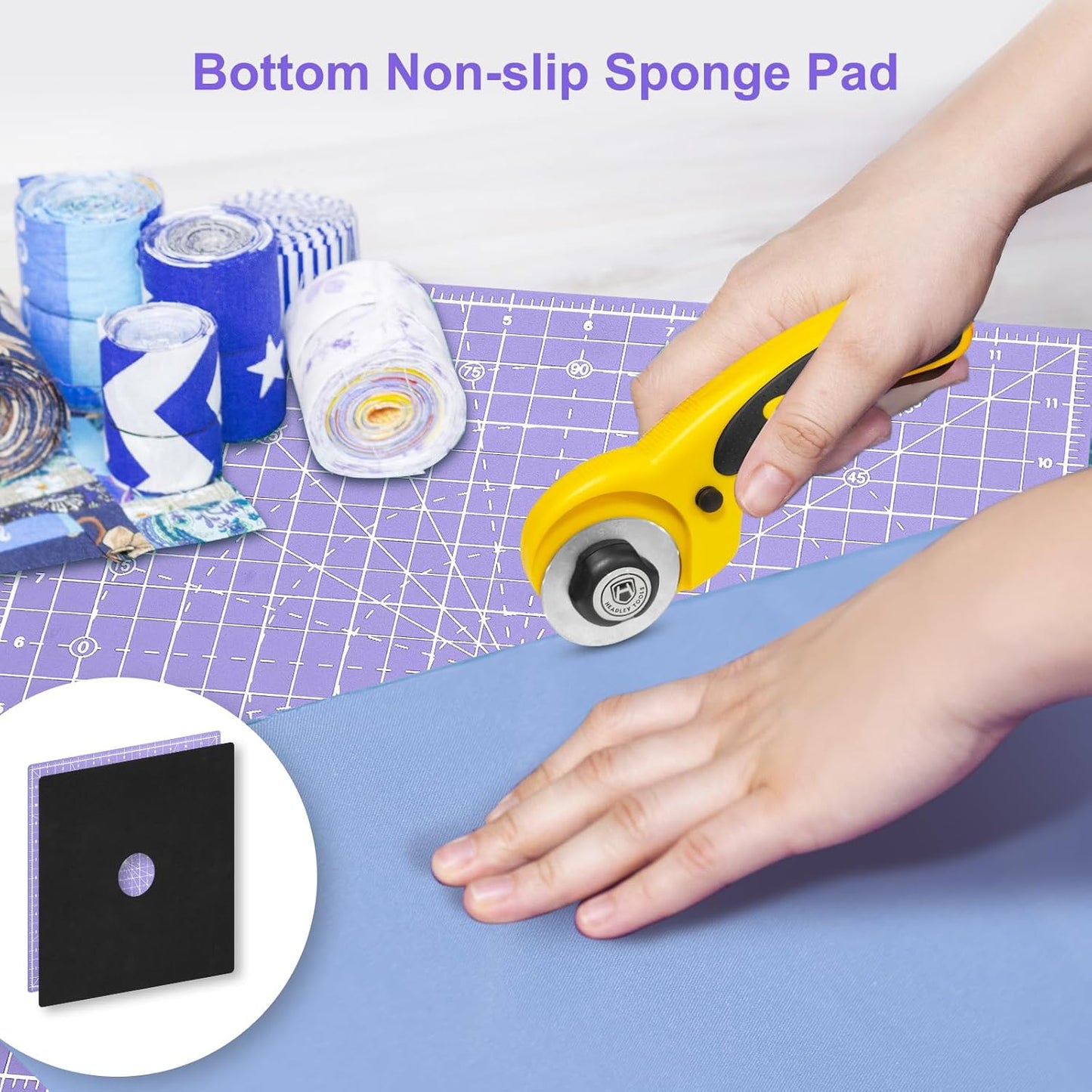 Headley Tools 12"x12" Rotating Cutting Mat, Self Healing Mat with 360-Degree Rotation & Anti-Slip Base, Sewing Board Cutting Mat Perfect for Fabric Quilting Leather Hobby Project, Purple