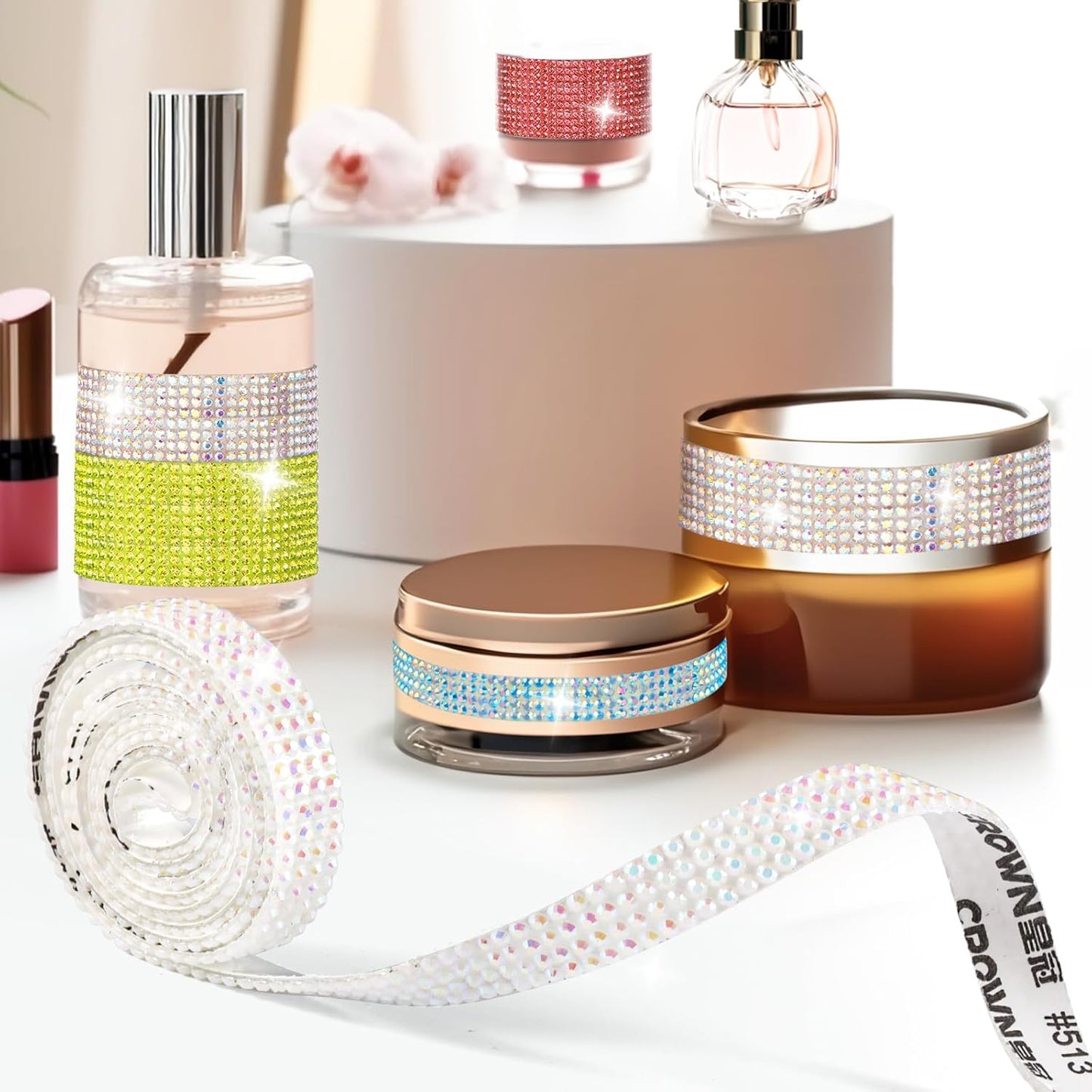 Rhinestone Ribbon Self Adhesive Crystal Rhinestones, 9-Rolls Bedazzling Strips, 9-Yard Rhinestone Strips for DIY Craft, Rhinestones Tape Self Adhesive