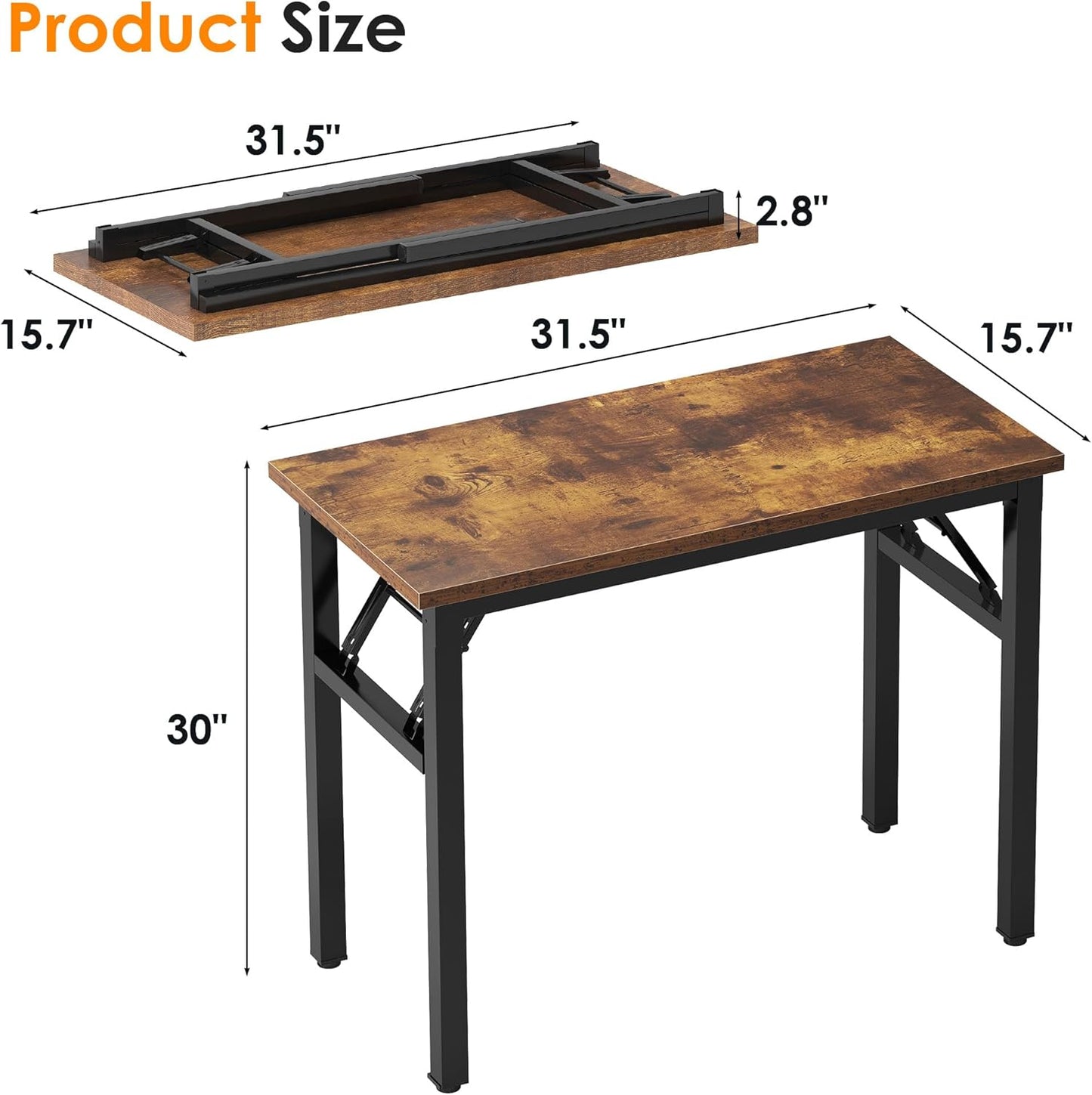 Need Folding Computer Desk - 31.5 Inch Foldable Office Writing Work Study Kids Student Teacher Home Bedroom Table for Small Space, Rustic Brown