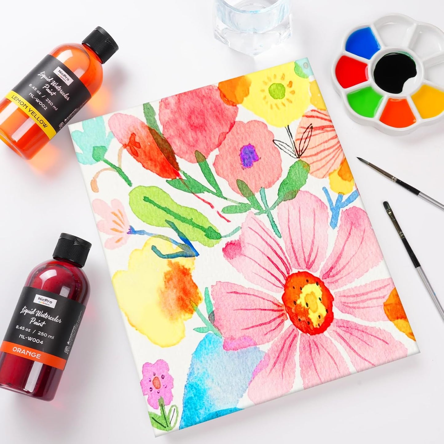 Nicpro 12 Colors Liquid Watercolor Paint Set, 8.45oz Large Bulk Liquid Watercolor Paint, Non-Toxic Water Colors Painting Supplies for Art Activity, Craft DIY, Poster, School, Home, Classroom, Party