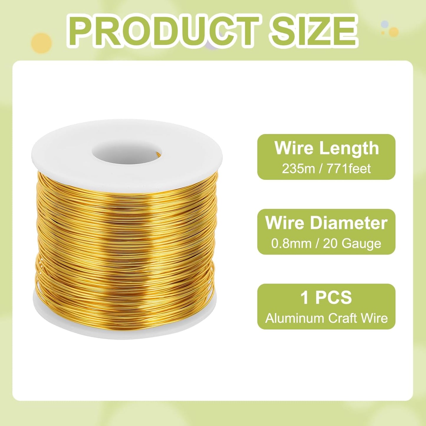 MECCANIXITY 20 Gauge Anodized Aluminum Craft Wire Bendable Bonsai Training Wire 771 Feet 0.8mm for Sculpting Crafts Wreath Floral Beading Jewelry Making, Gold Tone