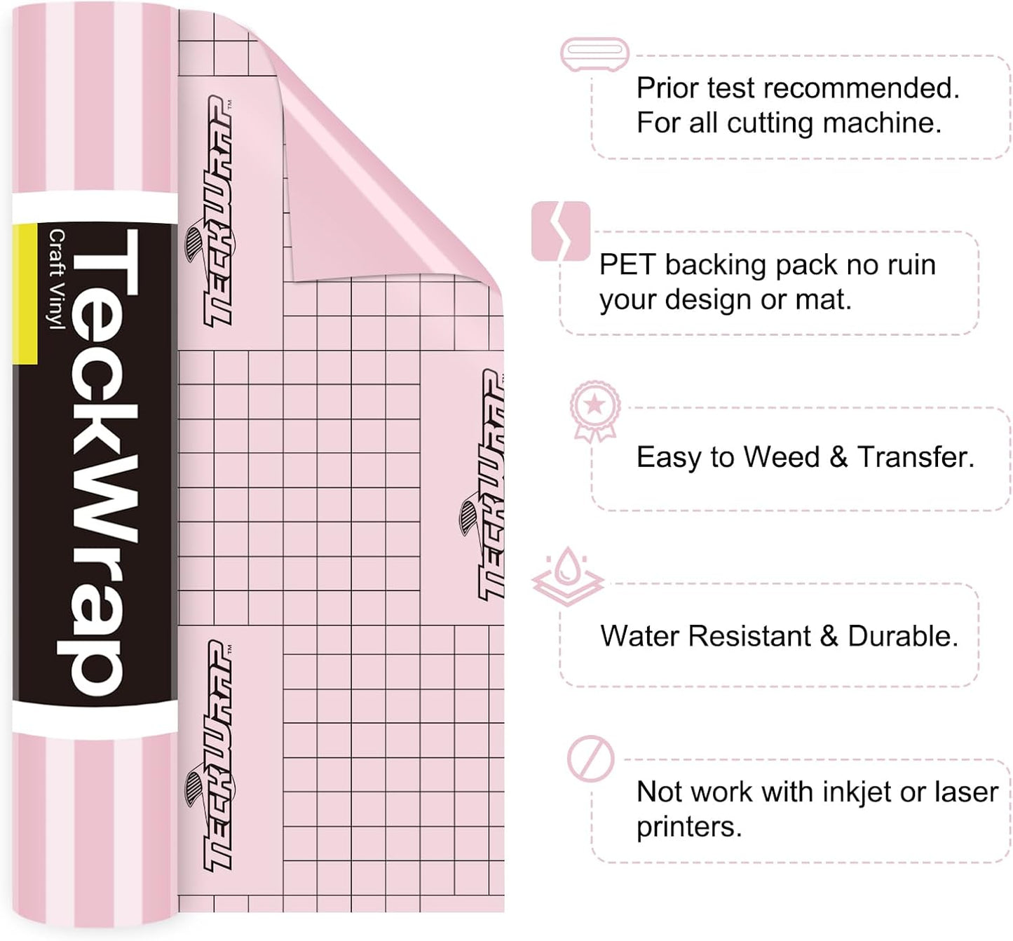 TECKWRAP Permanent Adhesive Vinyl 12" x 10ft, Glossy Queen Pink