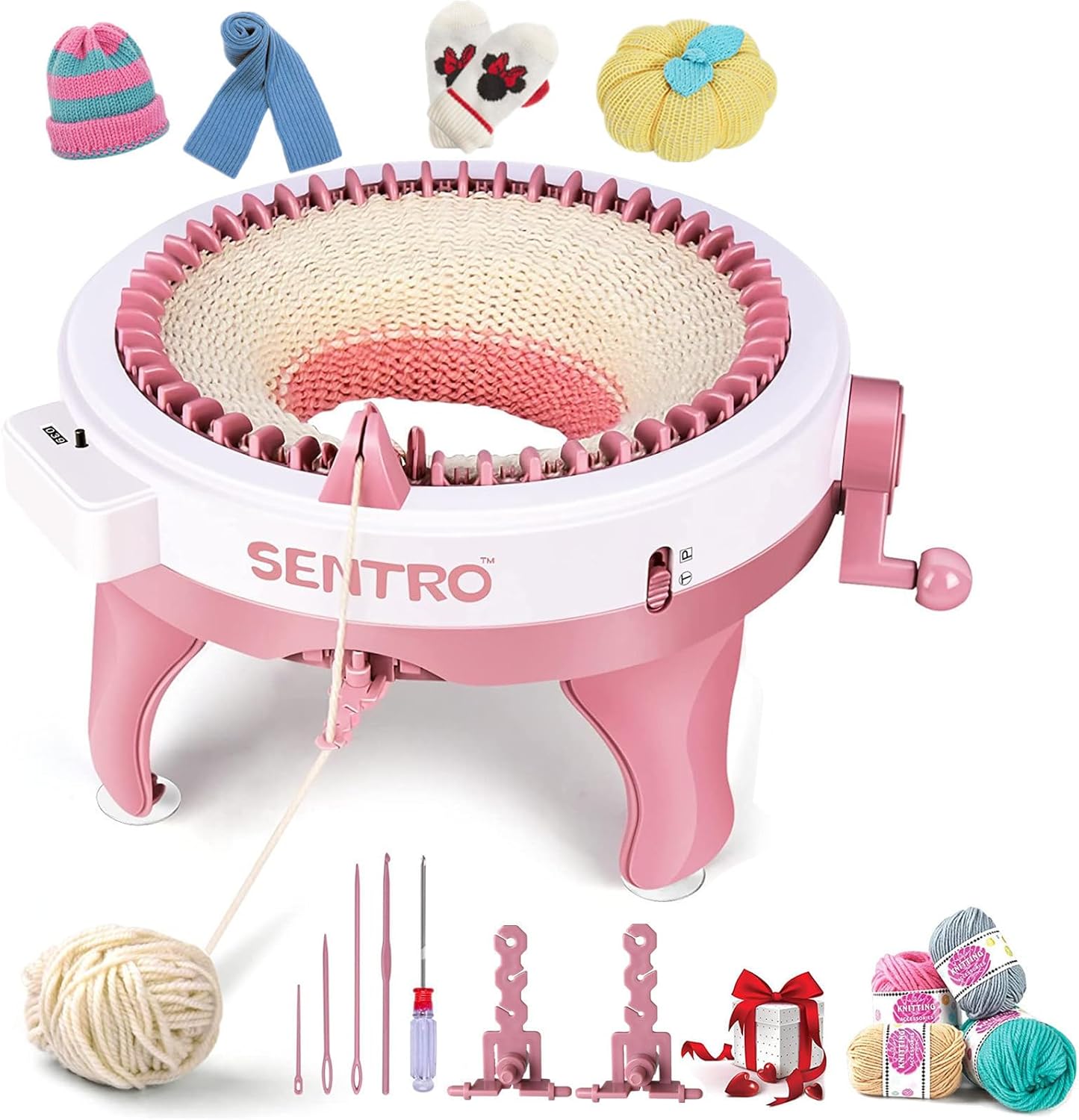 SENTRO Knitting Machine 48 Needles, Smart Knitting Crochet Machine, Double Crocheting Machine Kit,Circle Knit Loom Machine with Row Counter and Hand Crank