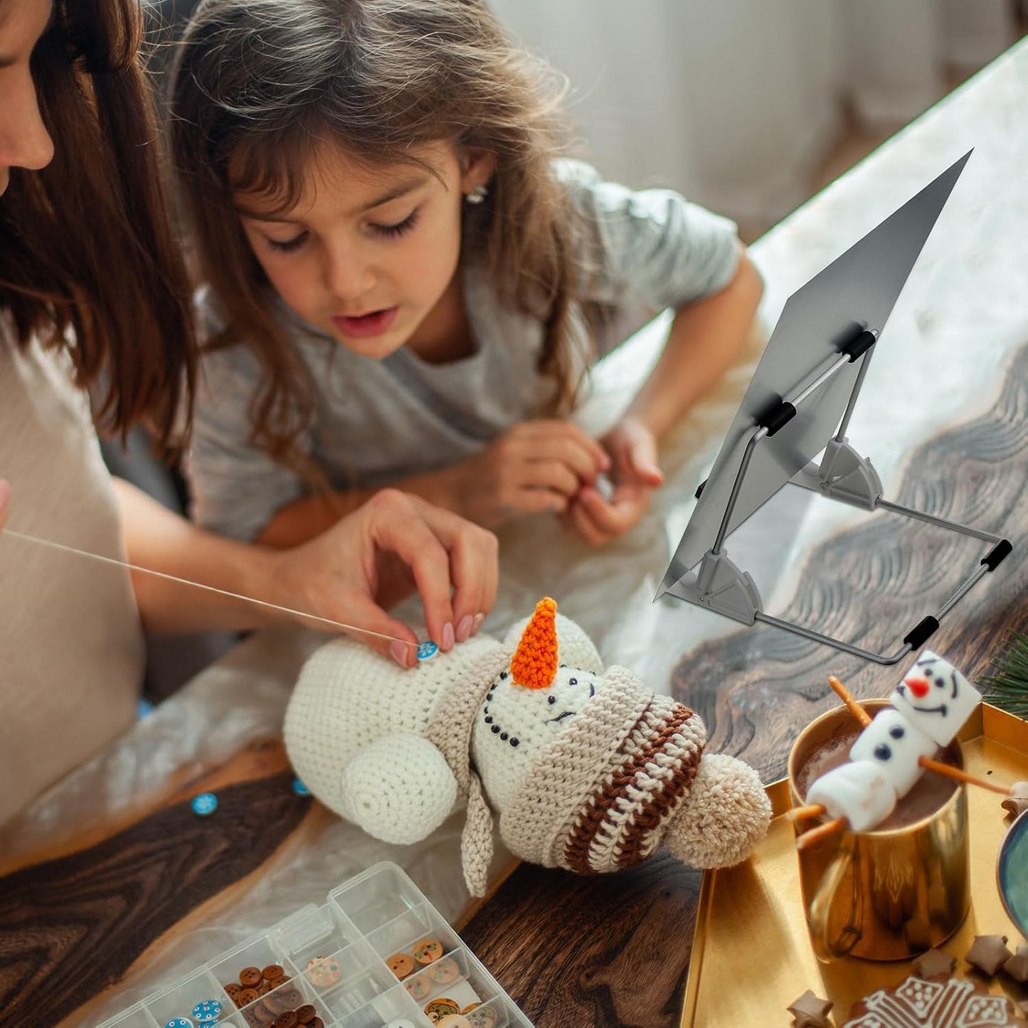 Flutesan 8 Pcs Cross Stitch Accessories and Tools 11.5 x 4.7 Inch Metal Magnet Board Chart Knitting Pattern Holder 2 Bookmark Magnifier with Ruler 1 Bracket 4 Magnet Strips for Crafts Work Supplies