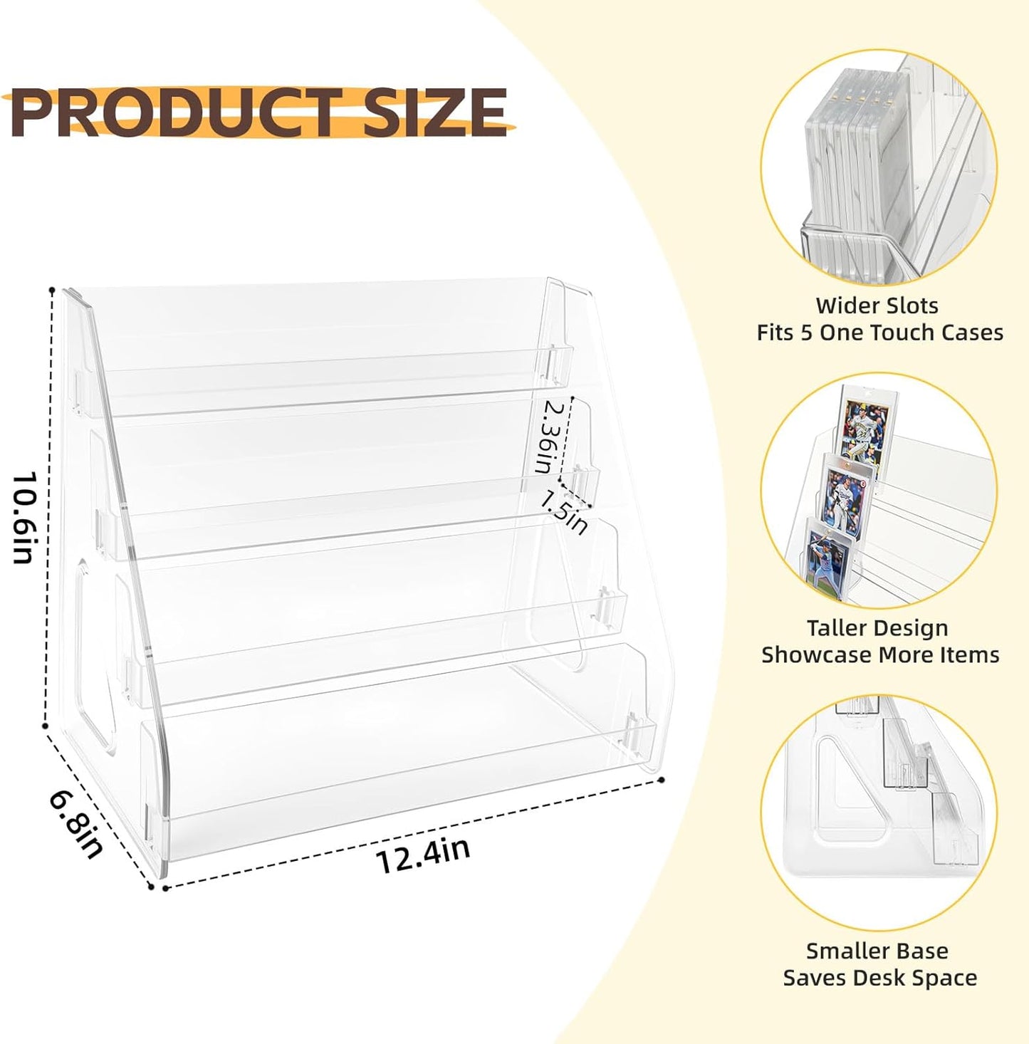 Trading Card Display Stand, Vertical Holder for Baseball Basketball Sports Graded Card Display Stand Tabletop for PSA BGS SGC Slabs, Snap-On Assembly(4 Tier, 1 Pack)