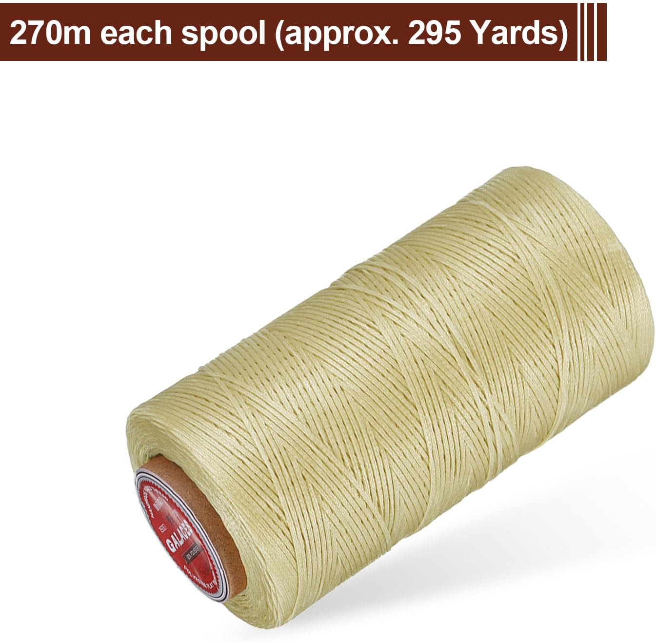 uxcell Flat Leather Sewing Waxed Thread, 270m / 295 Yards Polyester Wax String, 150D Wax Stitching Cord for Leather Crafts, Bookbinding, Bracelets Braided, Apricot