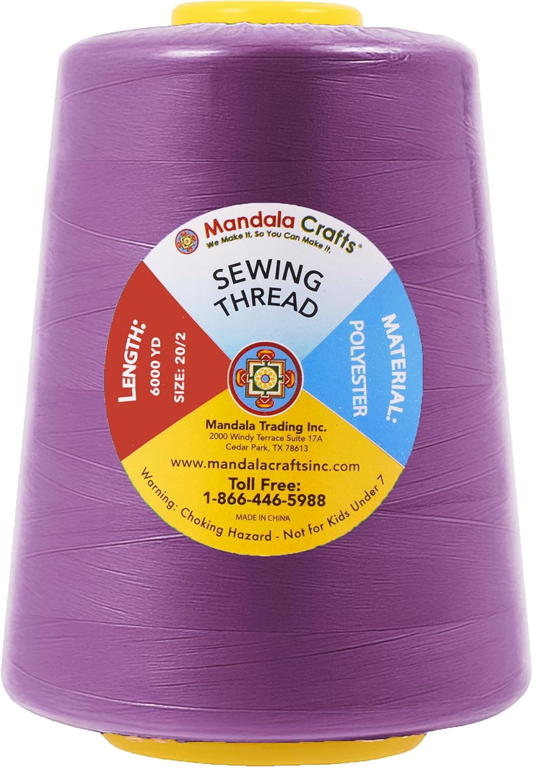Mandala Crafts 4 Pack of Serger Threads Cones Spools - 20S/2 24000 Yards Polyester Mulberry Threads for Sergers Machine and Overlock Quilting Sewing Machine