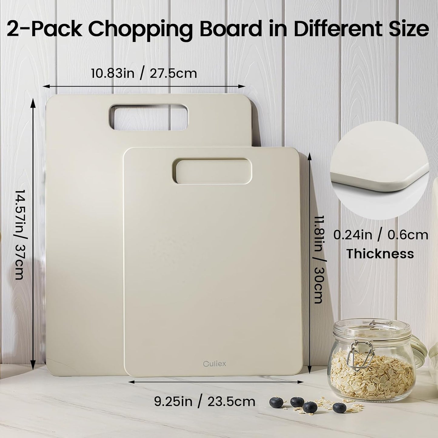 Cutting Boards for Kitchen [Set of 2], Wood Fiber Composite Cutting Board, Dishwasher Safe, Non Slip Non Toxic Chopping Board for Meat Vegetables Fruit Cheese - White