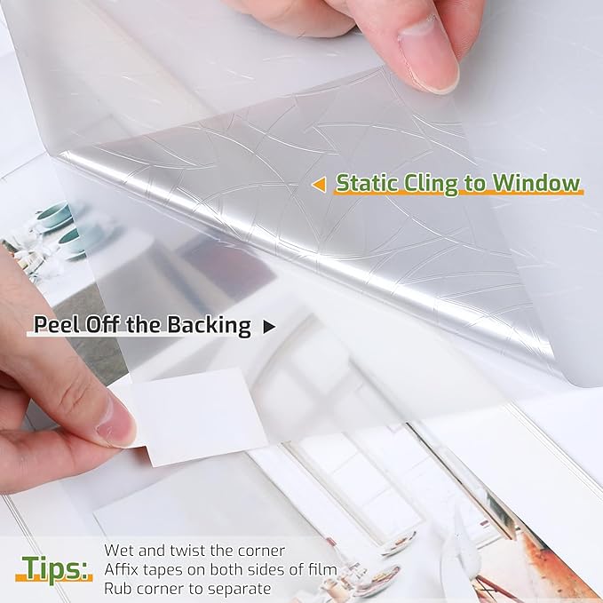 LUTE Window Privacy Film, Rainbow Window Flim, 3D Decorative Stained Glass Cling, Non-Adhesive Vinyl Static Cling UV Blocking Heat Control One Way Glass Covering for Home, Silver, 17.5 x 118.1 inches