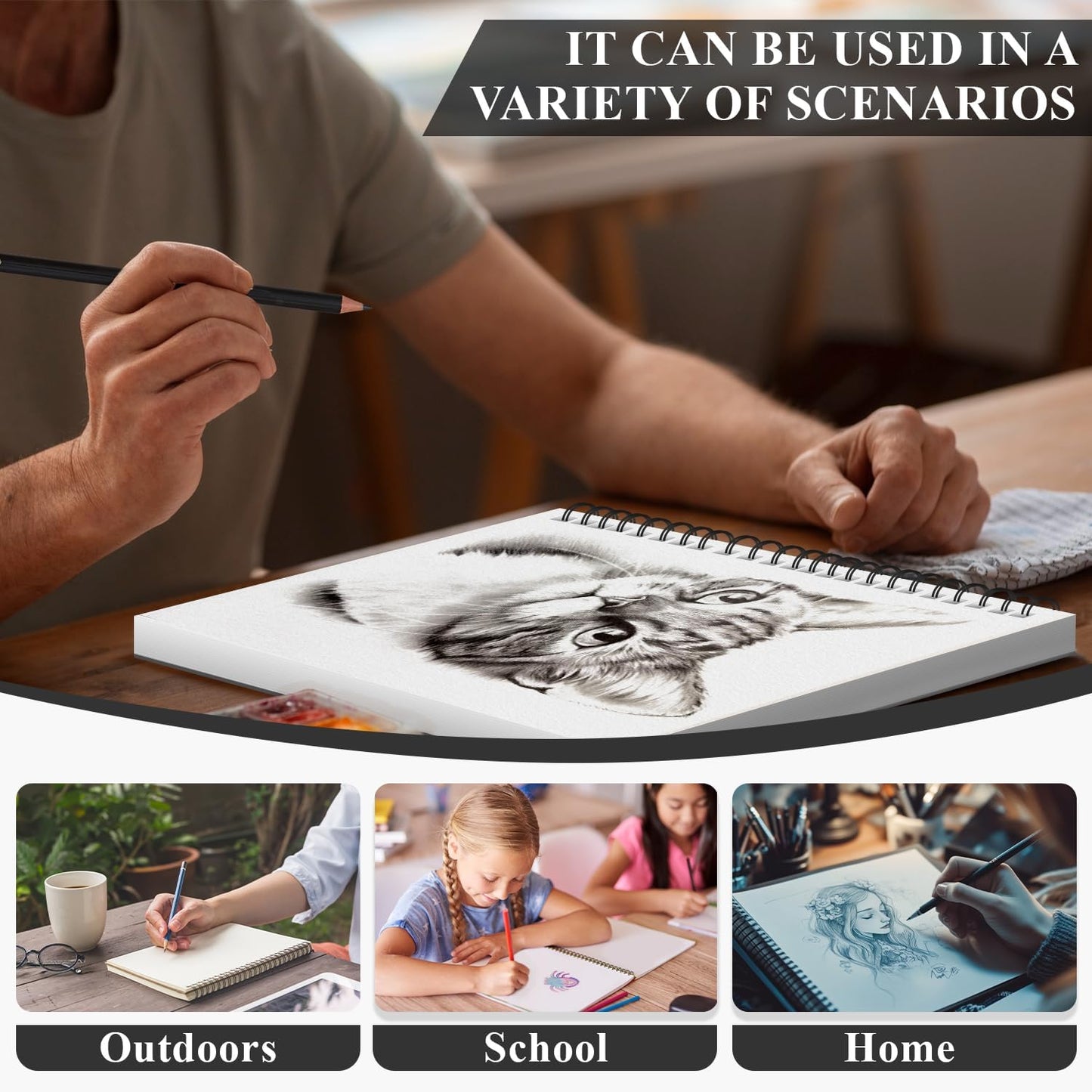 Yagol Sketch Book 9x12 Inch 100 Sheets 68LB/100GSM, Sketch Pad with Spiral-Bound Art Paper for Drawing and Painting for Pencils, Charcoal, Dry Media