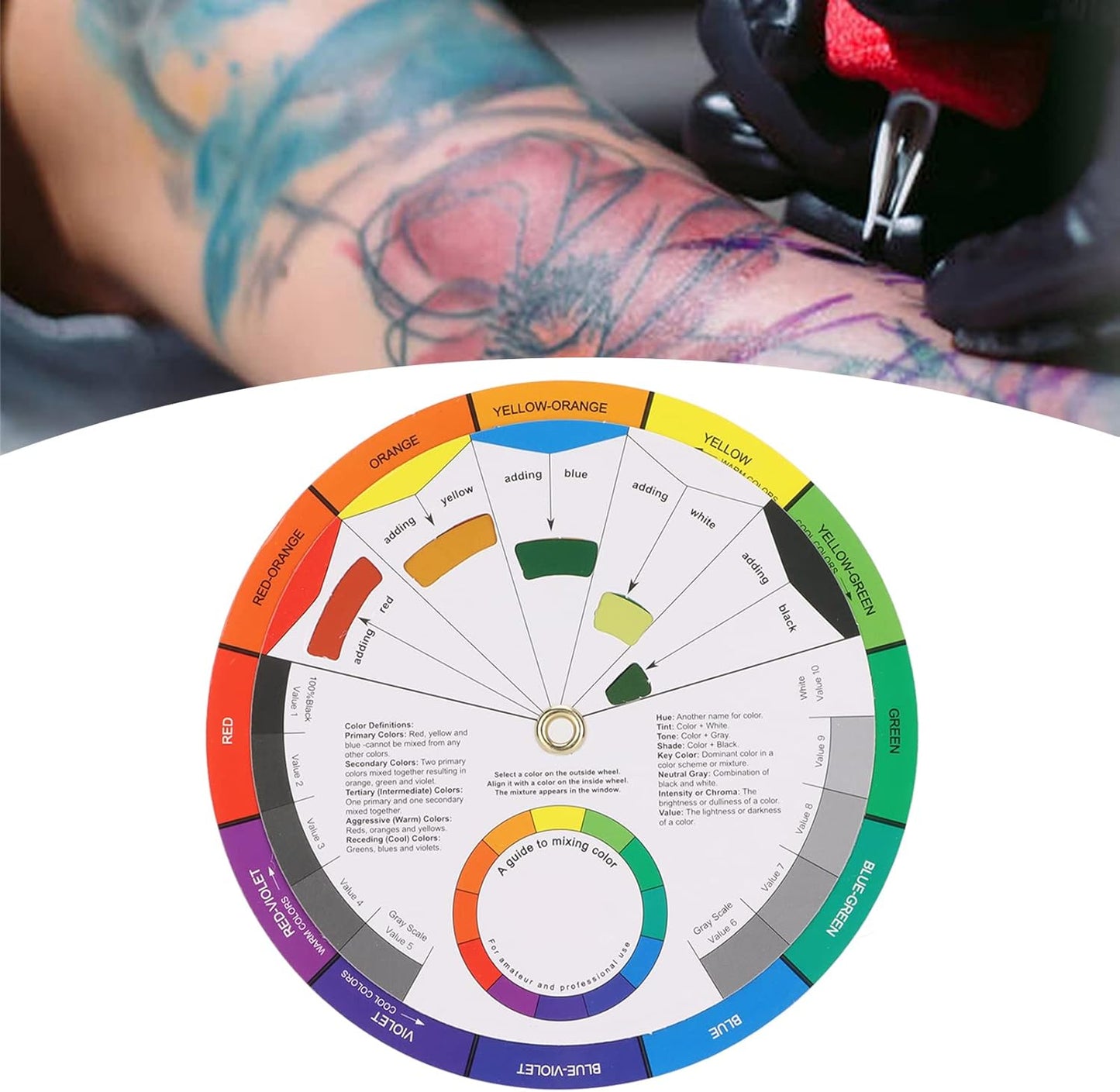 Pocket Color Wheel Chart, Double Sided Color Wheels for The Artists, 5.5 inch Color Analysis Draping Kit Showing Color Mixing Effects, Lightweight Paper Wheel for Artists (Small)
