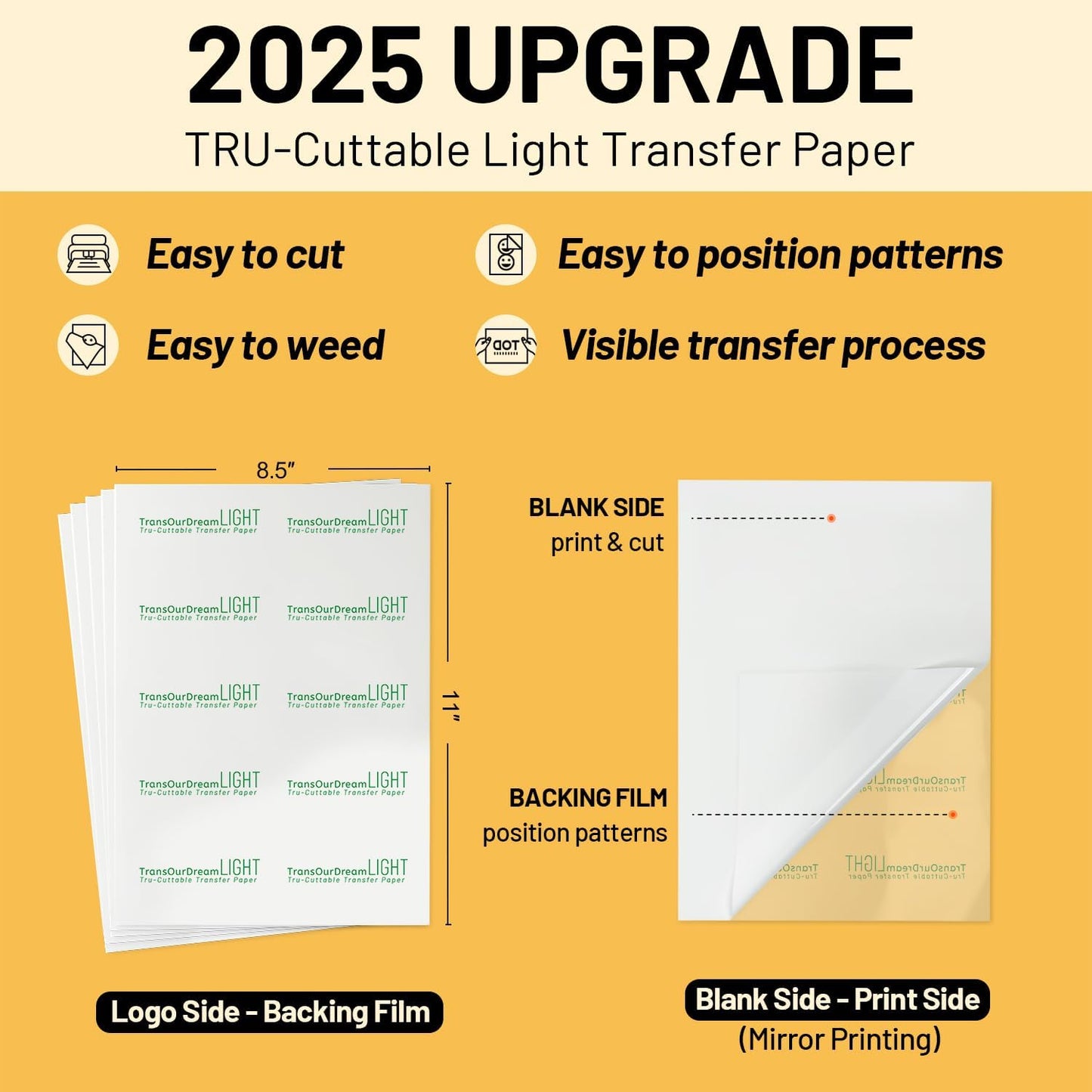 TransOurDream Heat Transfer Paper for t Shirts Heat Press (10 Sheets, 8.5"x11") Printable Heat Transfer Vinyl for Inkjet Printer Light Iron on Transfers for Tshirts Cuttable & Self-Positionable