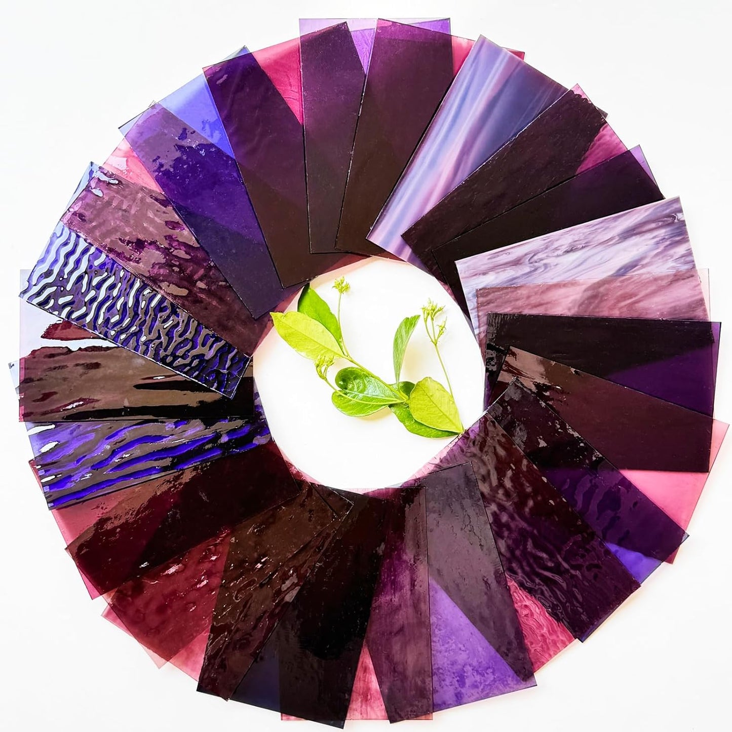 24 Sheets Shades of Purple Stained Glass Sheets, 6 X 4 inches Stained Glass Supplies Mosaic Tiles for Crafts, Pink Colors for Glass Projects or Mosaic Arts