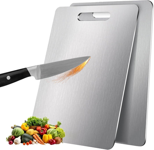 2 Pack, 100% Pure Titanium Cutting Board - 18x12 Inch Non-Slip Kitchen Chopping Board, Dishwasher Safe, Scratch Resistant, Easy to Clean, Durable & Hygienic for Meat, Vegetables, and Fruits
