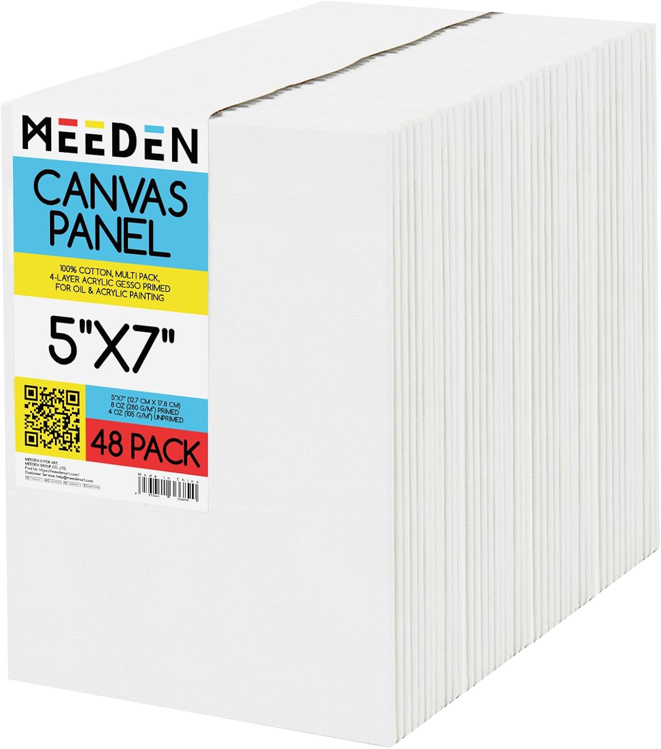 MEEDEN 48-Pack 100% Cotton Canvas Boards for Painting - 5x7'' Blank Canvas Panels for Oil & Acrylic Painting, Ready to Paint Art Supplies for Professional Artists, Students