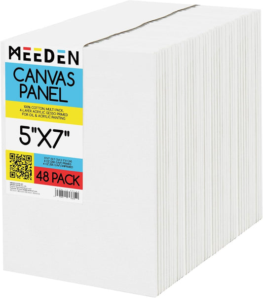 MEEDEN 48-Pack 100% Cotton Canvas Boards for Painting - 5x7'' Blank Canvas Panels for Oil & Acrylic Painting, Ready to Paint Art Supplies for Professional Artists, Students