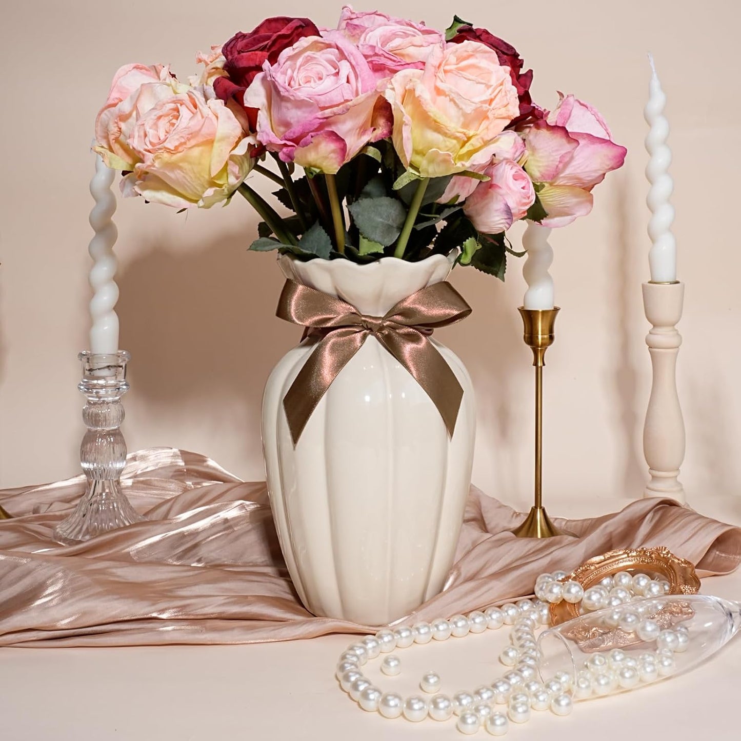 LaRibbons Brown Satin Ribbon 1 Inch 50 Yards Thin Luxury Double Faced Mocha Mousse Silk Ribbon for Flower Bouquet Crafts Gift Wrapping Wedding Decoration