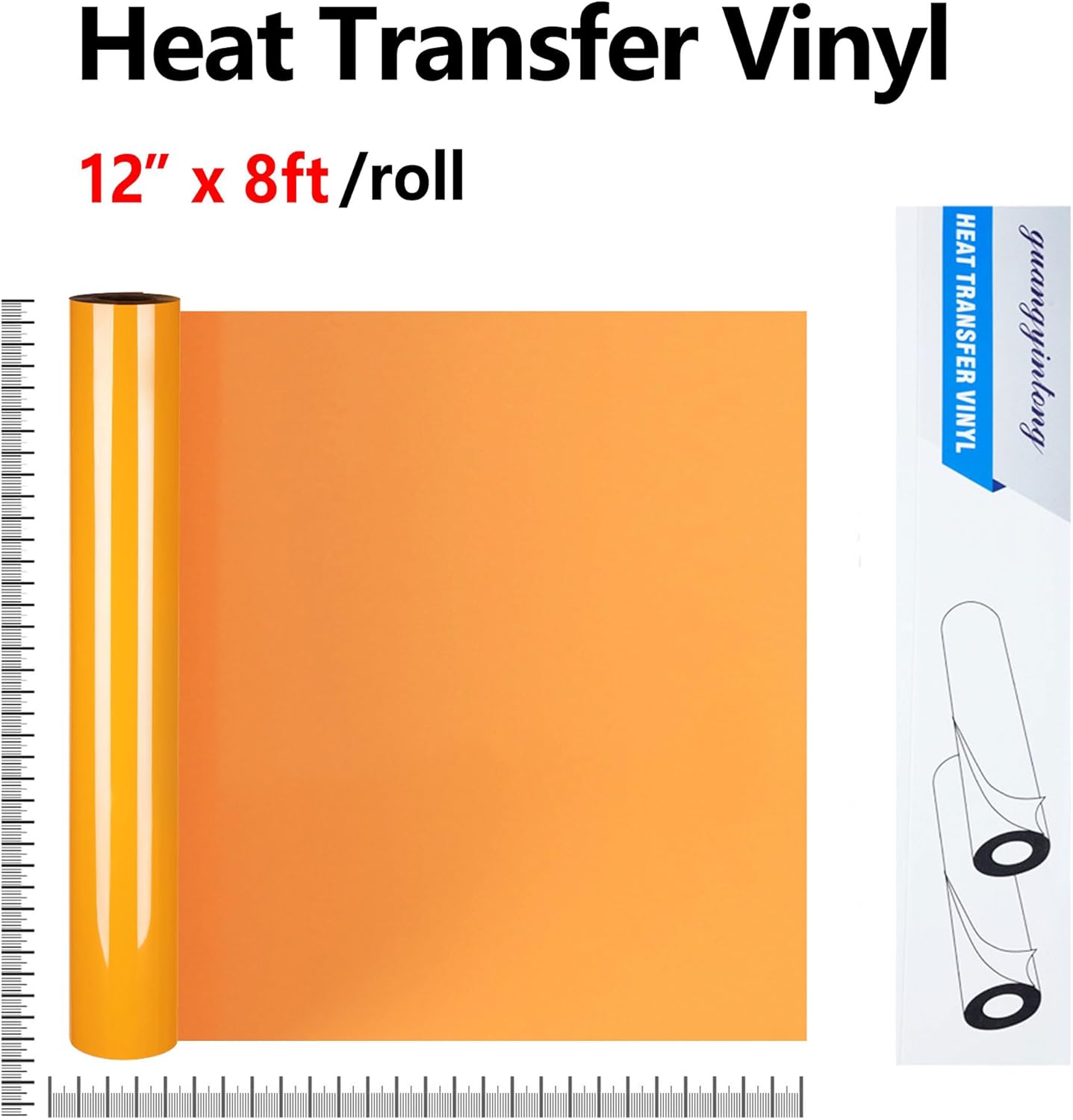 guangyintong Light Orange Heat Transfer Vinyl HTV Rolls, 12" x 8ft Light Orange Iron on Vinyl for T-Shirts Glossy Surface HTV Vinyl for All Cutter Machines Easy to Cut & Weed for Heat Vinyl Design