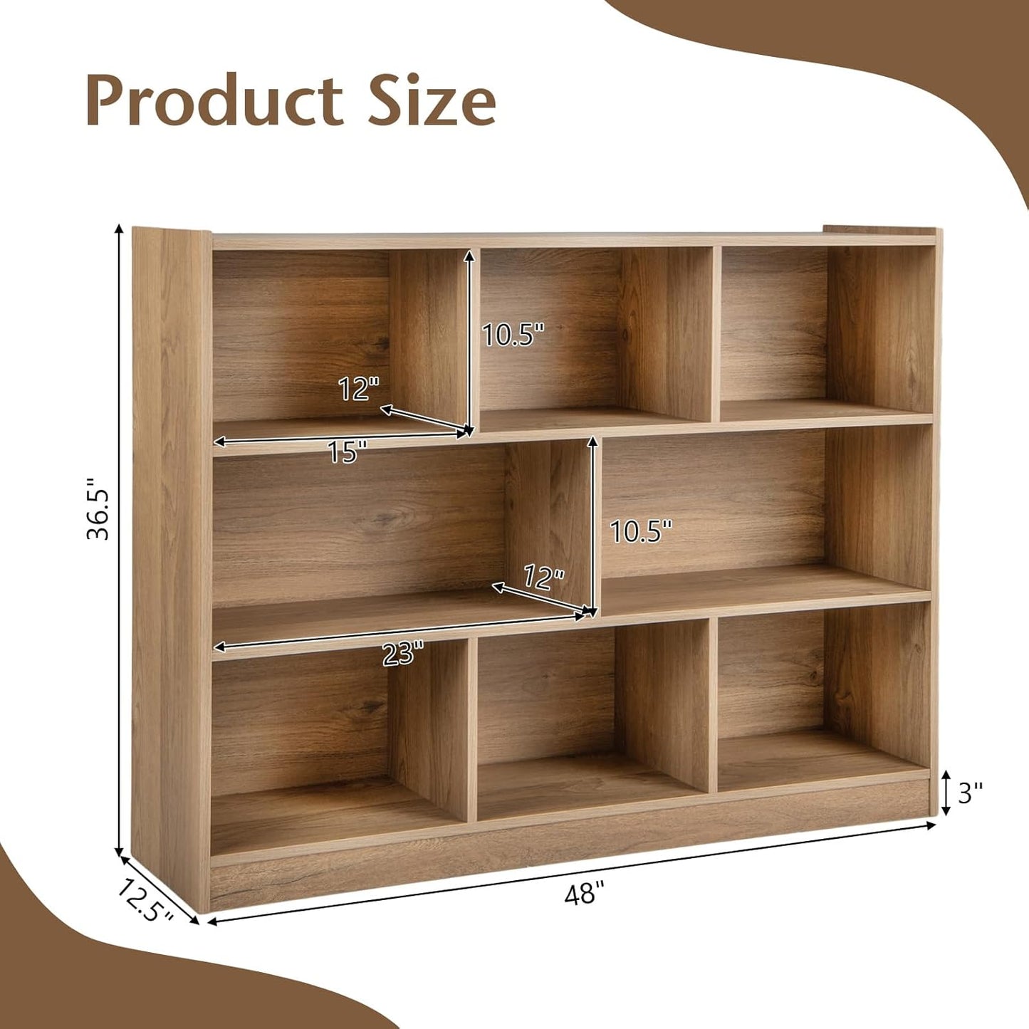 Giantex 8 Cube Bookcase, Freestanding 3-Tier Open Bookshelf, Modern Storage Display Cabinet, Wood Cube Storage Organizer for Living Room, Kid’s Room, Natural