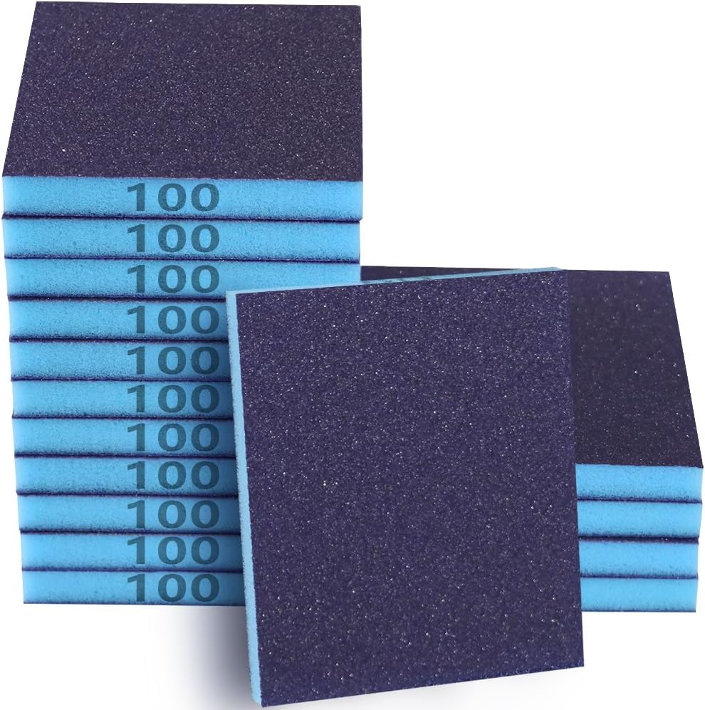 16 Pack 100 Grits Sanding Sponge, Medium Sanding Block, Washable and Reusable Wet Dry Sandpaper Block Sandpaper Sponge for Wood Metal FurniturePaint and Drywall