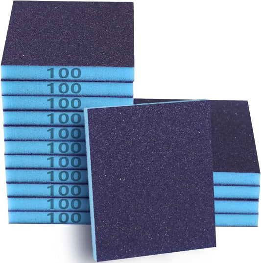16 Pack 100 Grits Sanding Sponge, Medium Sanding Block, Washable and Reusable Wet Dry Sandpaper Block Sandpaper Sponge for Wood Metal FurniturePaint and Drywall