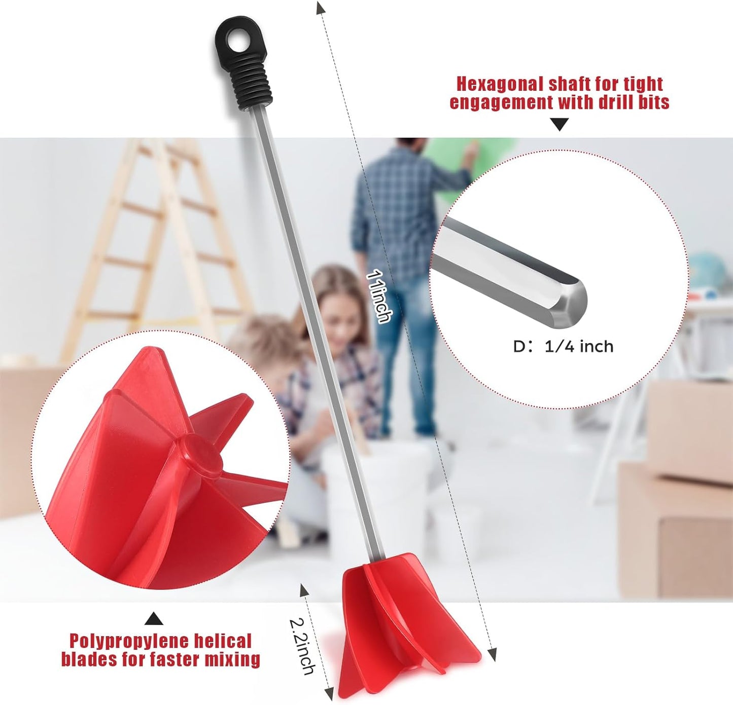Loosh 3 Pcs 11 Inch Paint Stirrer for Drill, Paint Mixer Attachment, Helix Epoxy Mixer for Concrete Resin Silicone Stirrer Paddle Works with Most Drills
