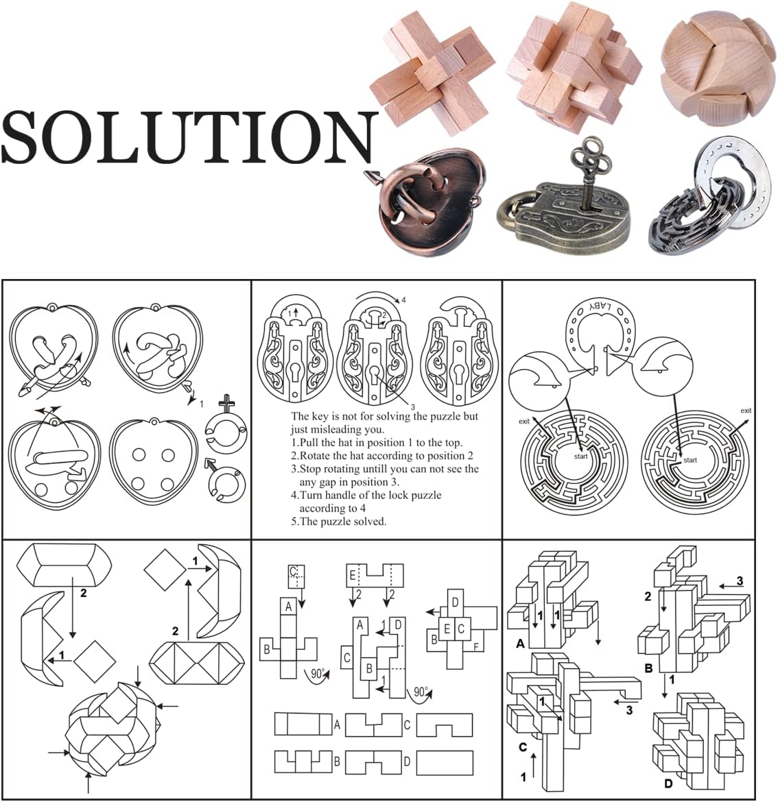 Brain Teaser Puzzle for Adults Puzzles Metal Hole Lock Adult Educational Toy Jigsaw IQ Puzzle（6 Pack） (Silver)