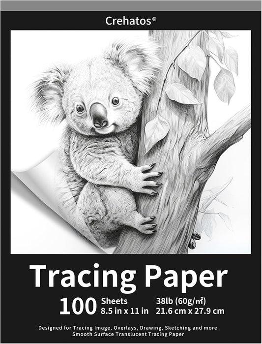 Crehatos 8.5" x 11" Tracing Paper, Translucent Tracing Pad, 100 Sheets 38lb/60gsm Vellum Art Paper