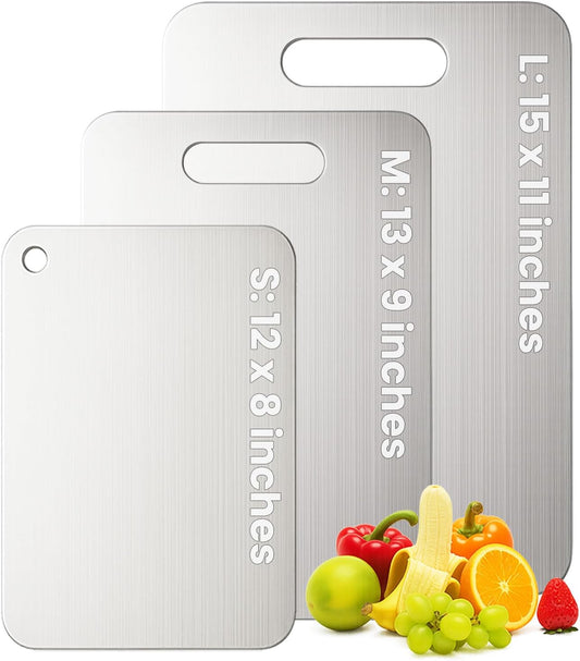 Titanium Cutting Board Set of 3, 100% Pure Titanium Chopping Board for Kitchen, Hygiene & Durability Double Sided Cutting Board, Non toxic 3Pcs Chopping Board, Dishwasher Safe (S+M+L)