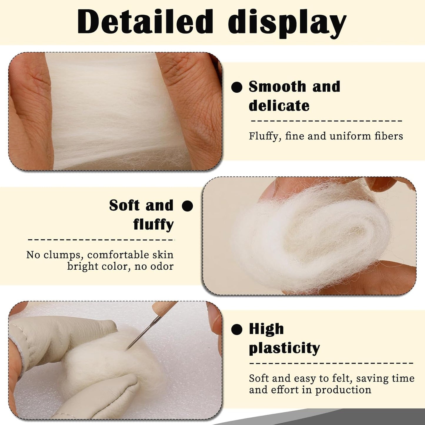 Mayboos Wool Roving Yarn, 1.76oz Colored Natural Wool Roving,Wool Felting Supplies Pure Wool Chunky Yarn for Wet Felting handcrafts and Spinning (White Color)