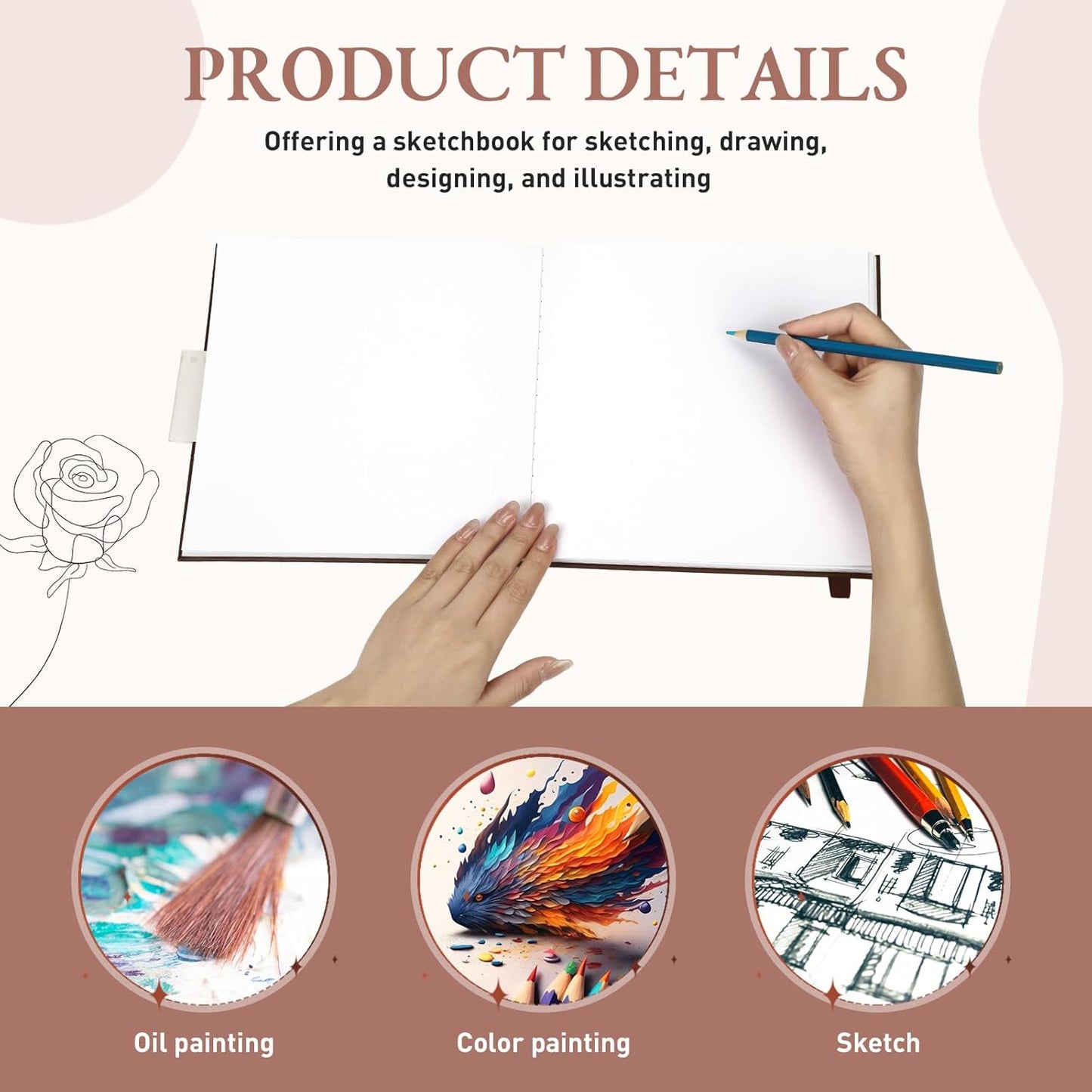 Moinchore Back to School Gifts Square Sketchbook 8 x 8 Inch Hardcover Art Sketch Book Drawing Papers 120 Pages, Mixed Media Journal Notebook with Elastic Closure Sketchbook for Drawing(Brown)