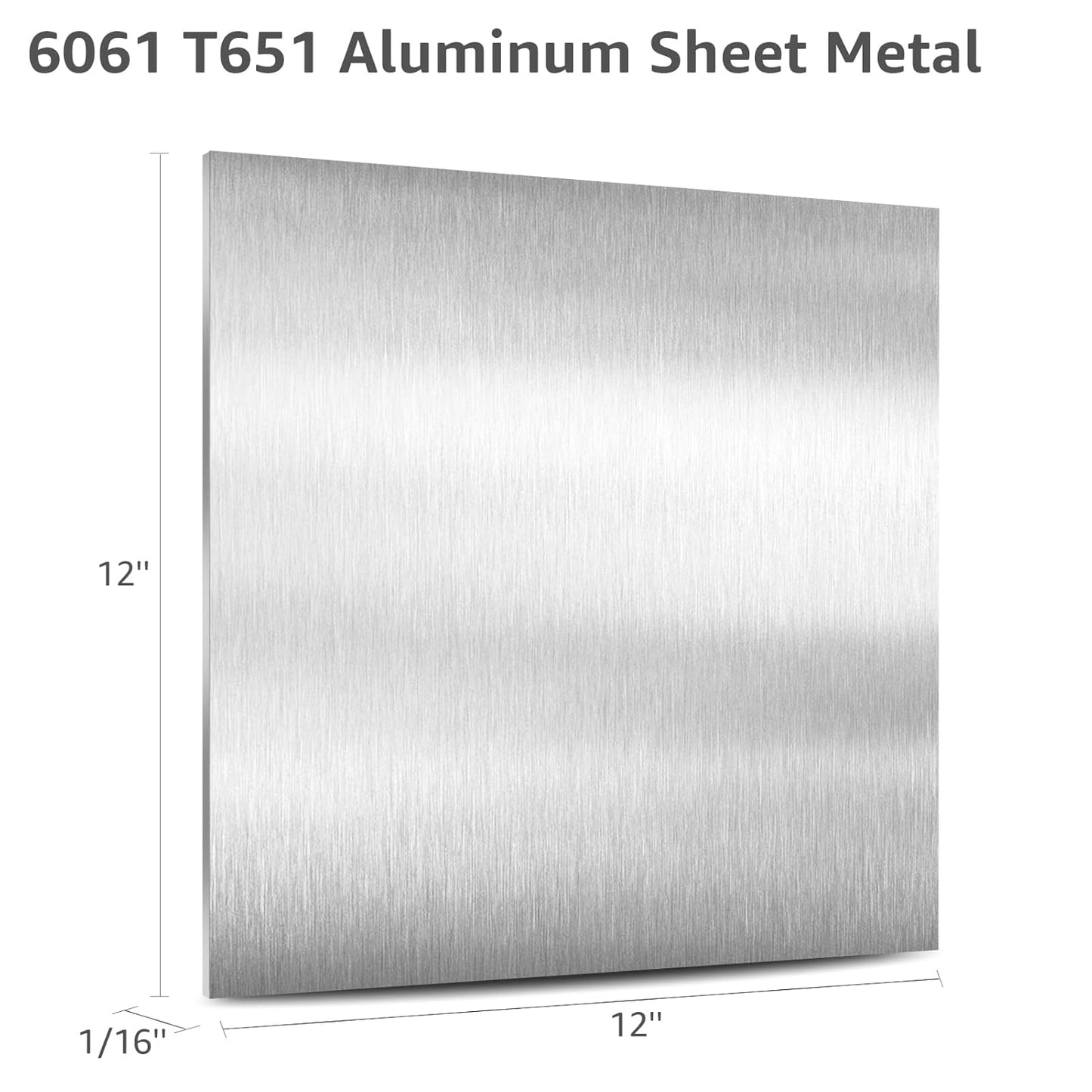 6061 T651 Aluminum Sheet Metal 12" x 12" x 1/16" (0.06") Rectangle Metal Plate Covered with Protective Film, 1.5mm Flat Aluminum Plate for Crafting and Industry