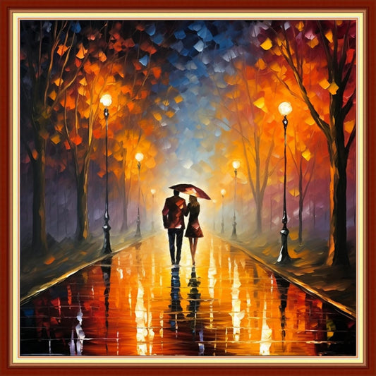 DMCVIVR Stamped Cross Stitch Kits for Adults Beginners Embroidery Kits 11CT Needlepoint Kits Cross Stitch Patterns Embroidery Patterns-Romantic Couple Strolling 18x18 inch