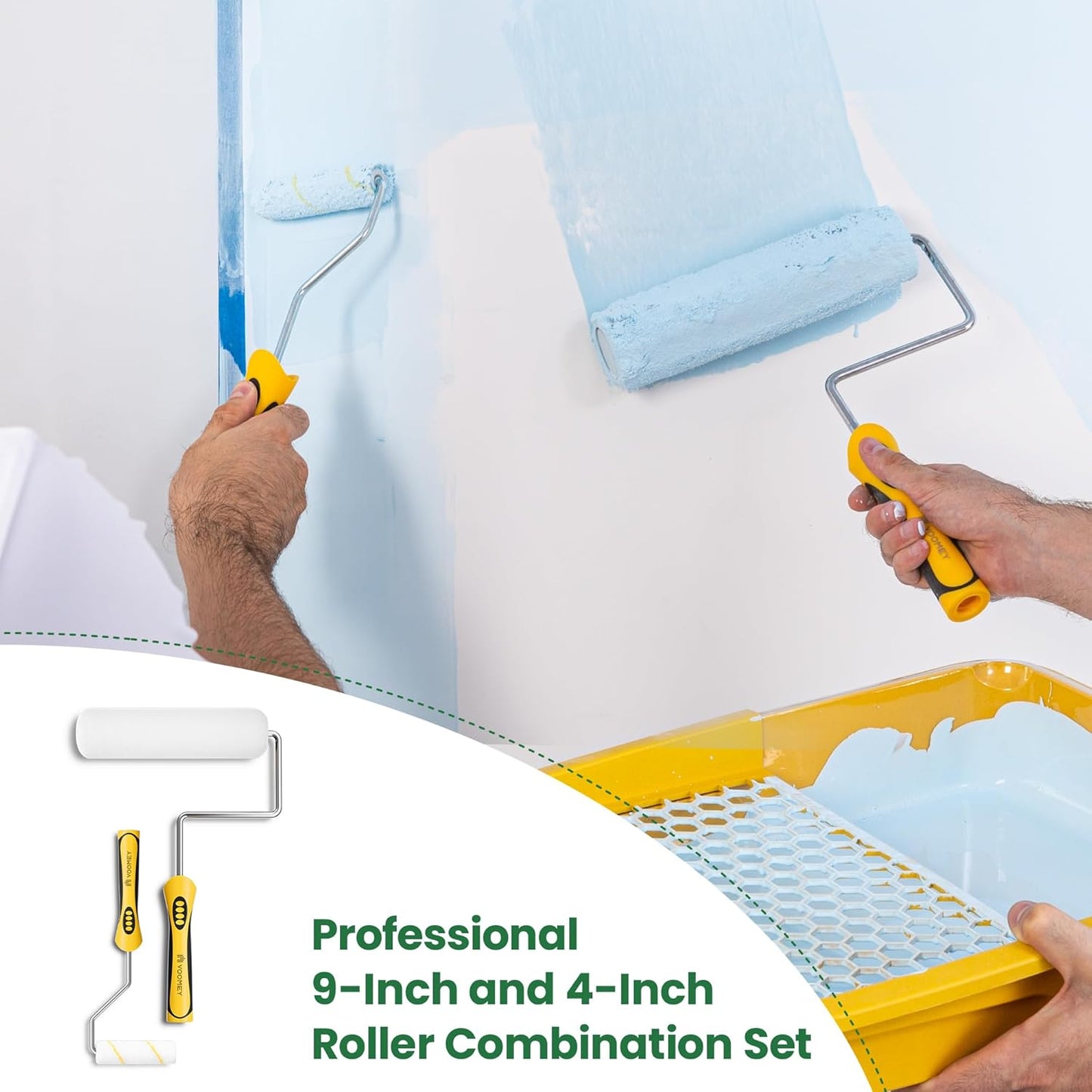 Voomey Professional Paint Roller Kit 22 Pcs, 9-Inch Upgraded Paint Roller with Super Coverage Effect, Paint Brush and Small Paint Roller, Paint Roller Tray,Paint Kit for House Painting