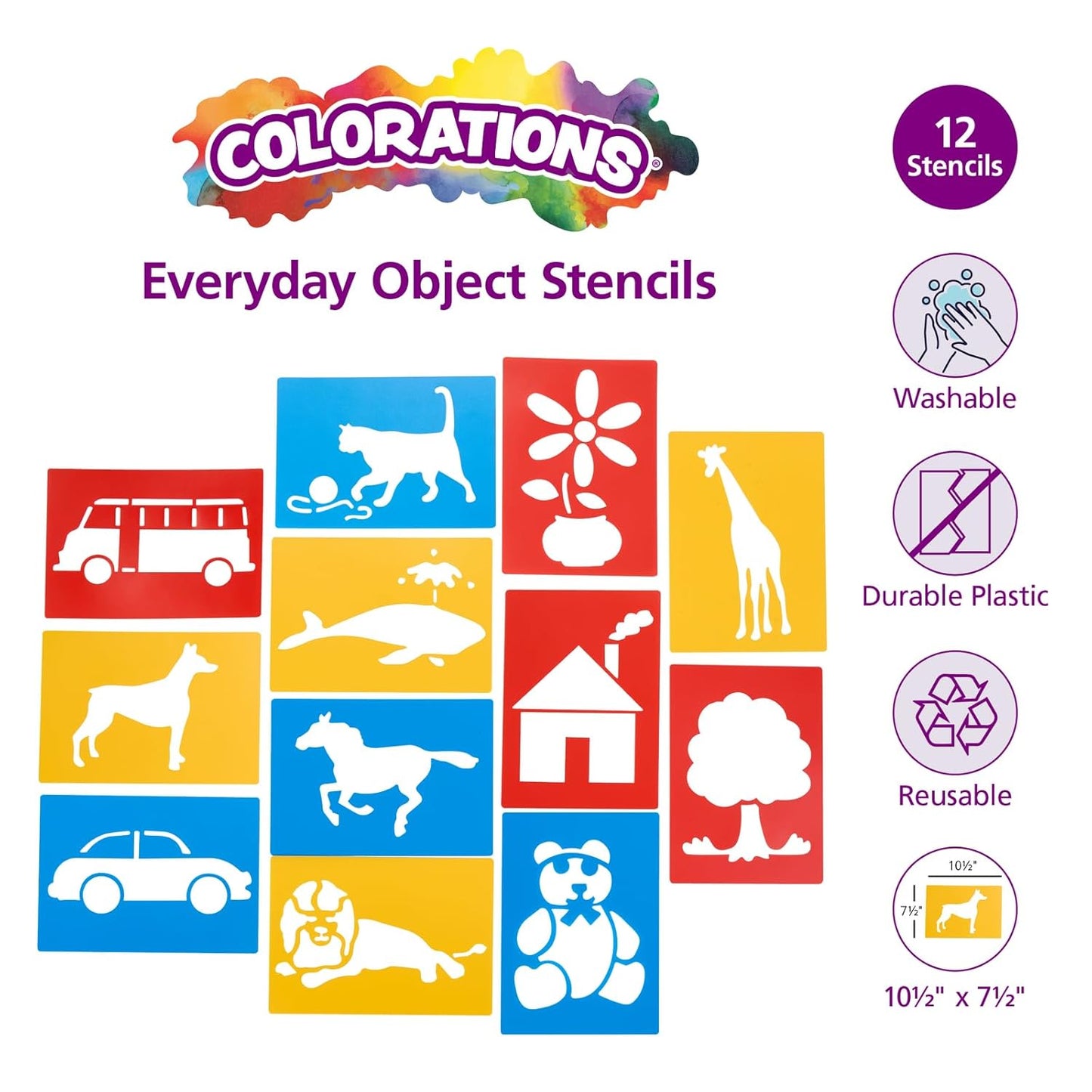 Colorations Large Washable Plastic Everyday Objects Stencils - Set of 12