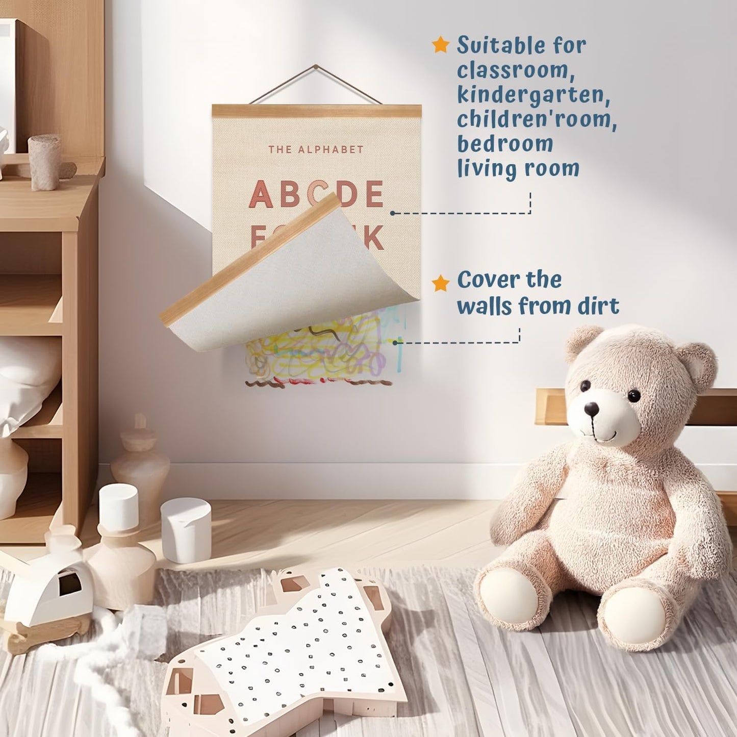 ZTGDA Alphabet Shapes Poster Set of 2, ABC Posters for Toddlers Decor, Shapes Alphabet Learning Poster Hanger Frame Wall Decor for Classroom Nursery Kids Room Playroom Preschool Decor