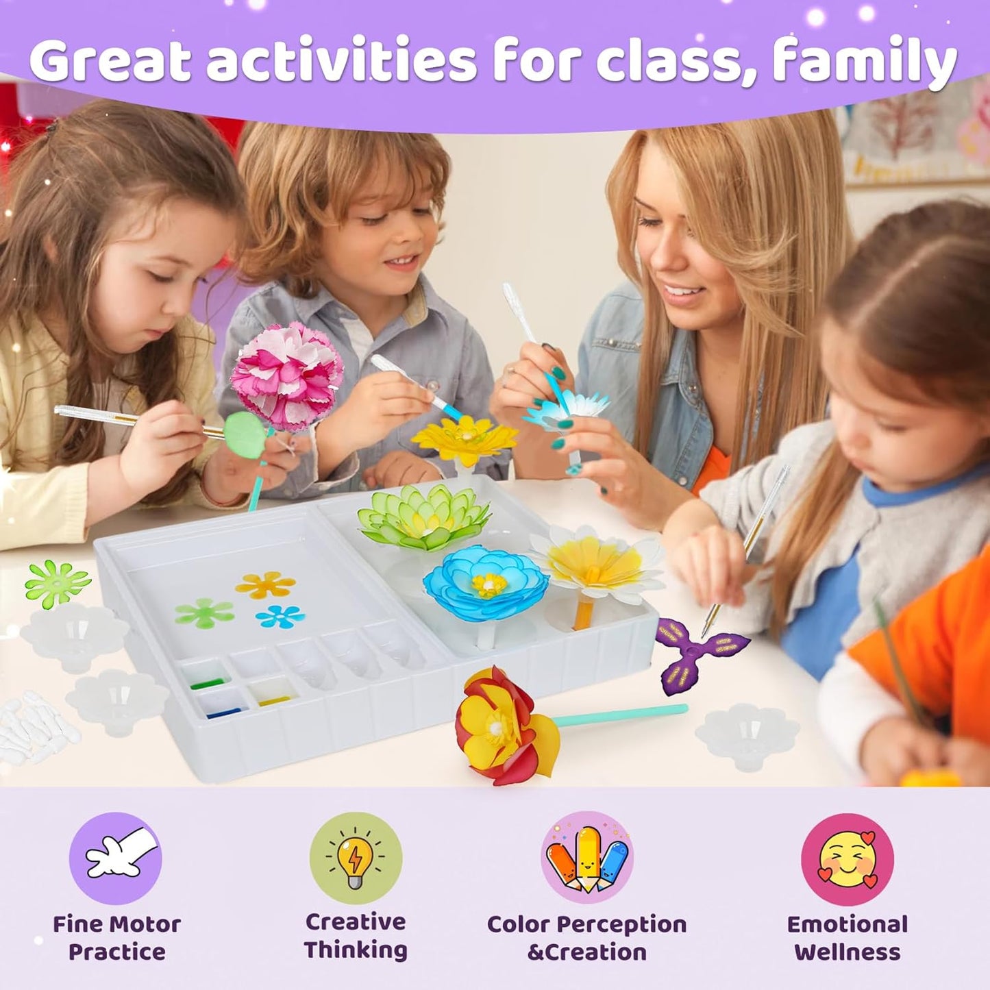 Arts and Crafts for Kids, Paper Flowers Science Kit Magic Dyeing Flowers Crafting Color Changing Art Project Class Group Activities, Gifts for Birthday Thank You Christmas, Toys for Ages 5-12yrs