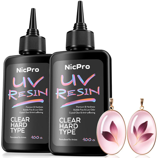 Nicpro UV Resin 200g, 2 PCS Crystal Clear UV Glue Hard, High Viscosity & Quick Curing UV Epoxy Resin Kit for Jewelry Making, Craft, Doming, Coating and Casting
