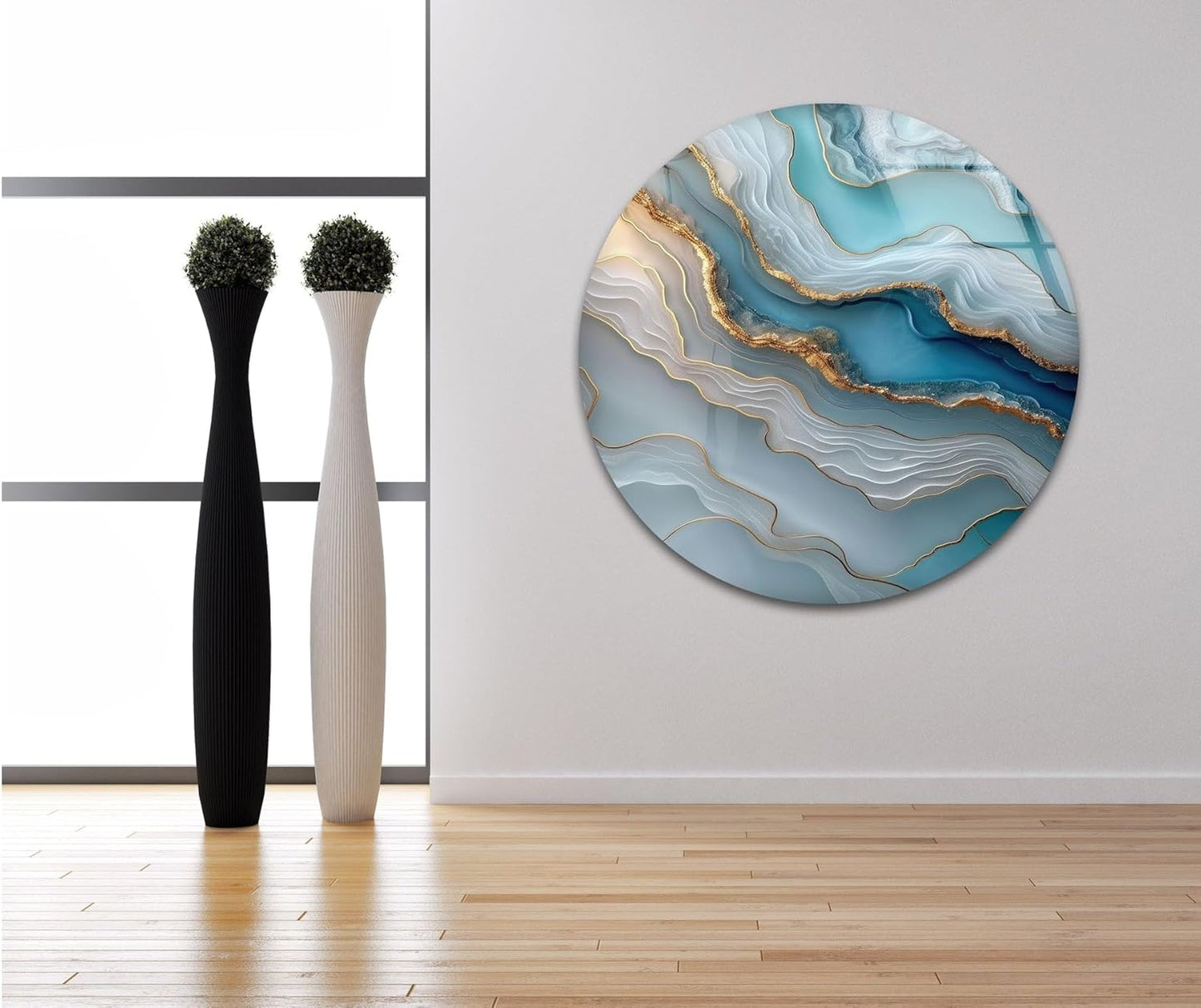 My Photostation.com Round 24'' Turquoise and Blue Alcohol ink Glass Wall Art Tempered Glass Printing Wall Decor Large Wall Art Wall Hangings