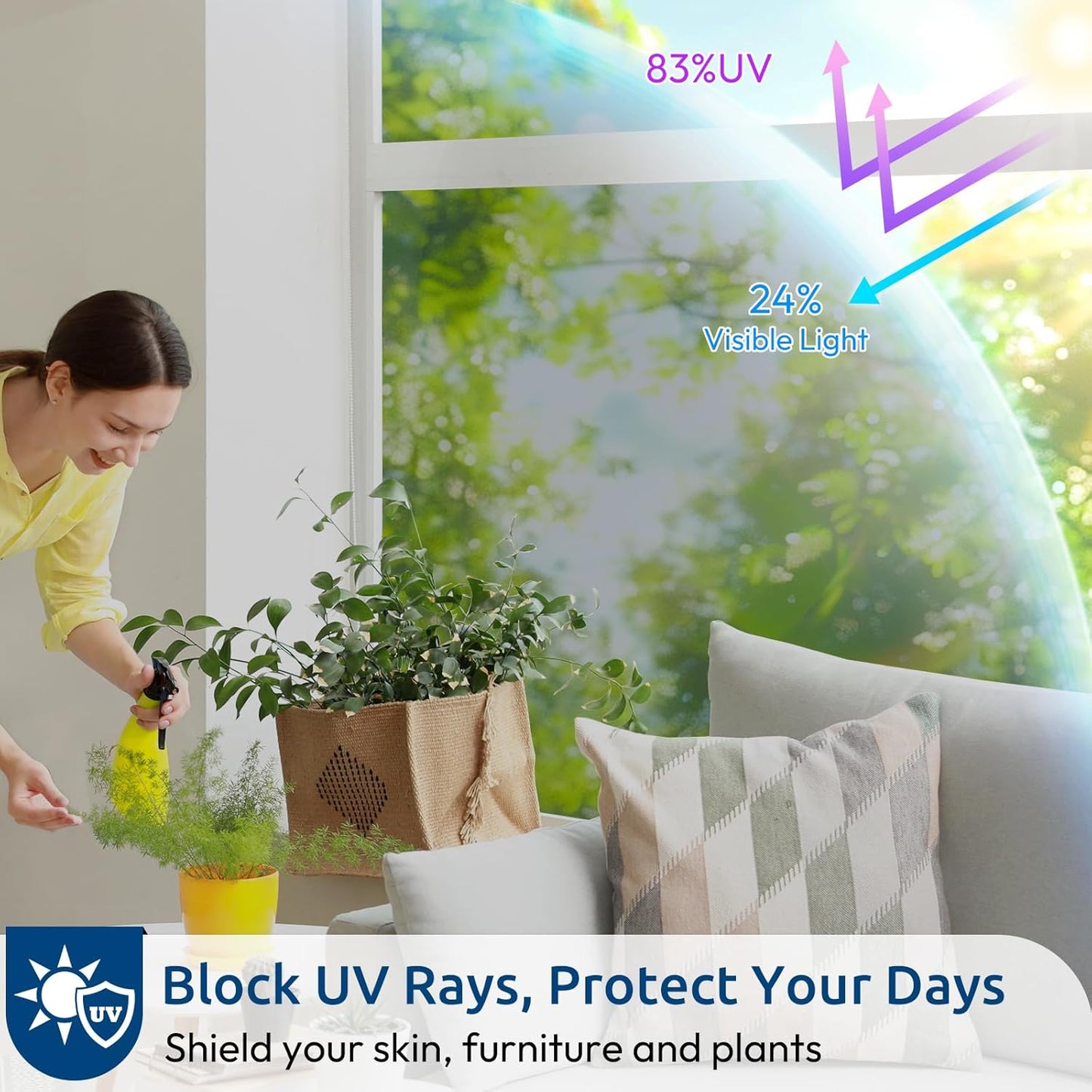 rabbitgoo Window Privacy Film One Way Window Tint for Home, Removable Reflective Heat Sun Blocking Anti UV Glass Door Covering, Mirror Tinting Film House Office, 23.6 in X 13.1 Feet, Silver