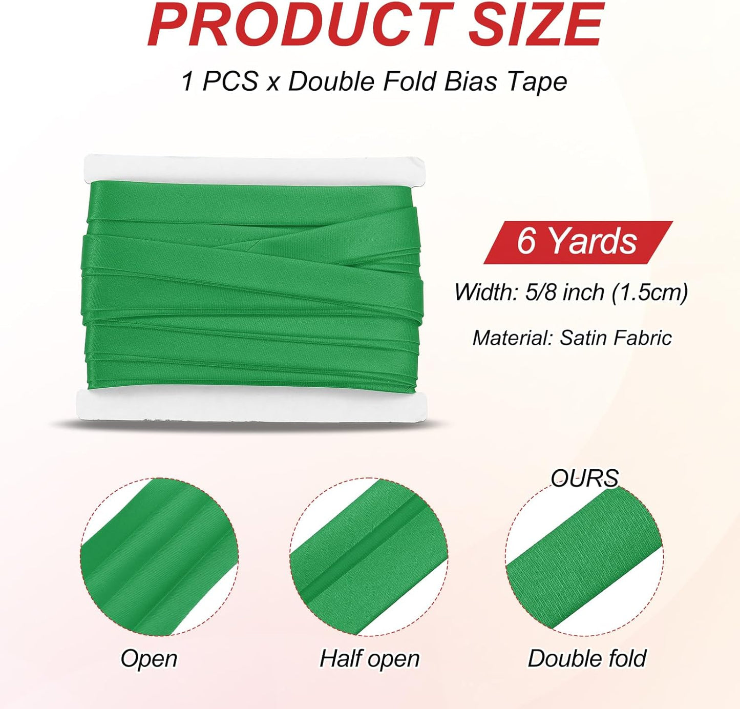 MECCANIXITY Double Fold Bias Tape for Sewing 5/8 Inch x 6 Yards Satin Pre-fold Continuous Binding Tape for Seaming Quilting Hemming Binding DIY Crafts, Dark Green