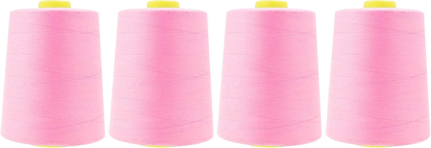 Mandala Crafts 4 Pack of Serger Threads Cones Spools - 20S/2 24000 Yards Polyester Baby Pink Threads for Sergers Machine and Overlock Quilting Sewing Machine