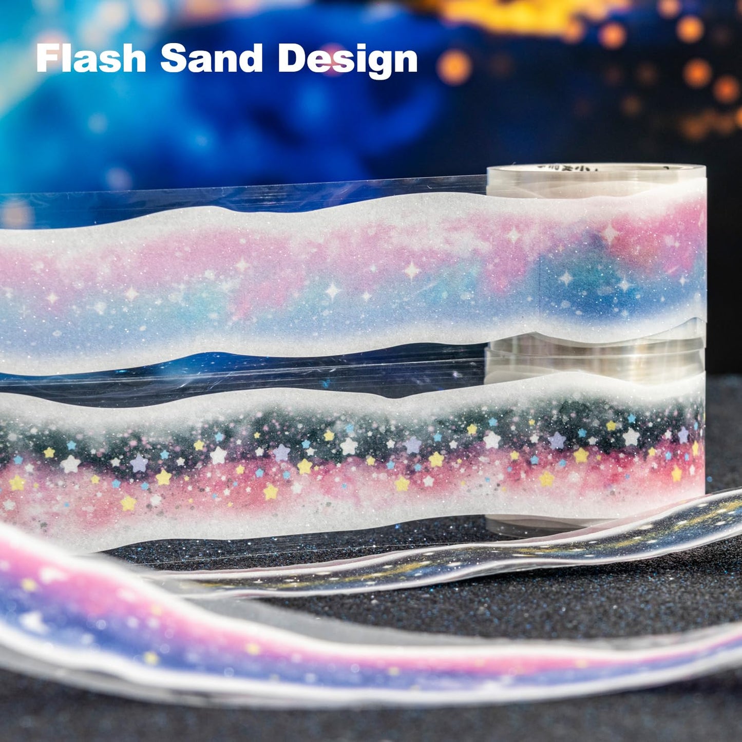 Galaxy-Themed Washi Tape Set, 4 Rolls of Decorative Glitter Tapes for Scrapbooking, Junk Journaling, DIY Crafts, and Art Supplies