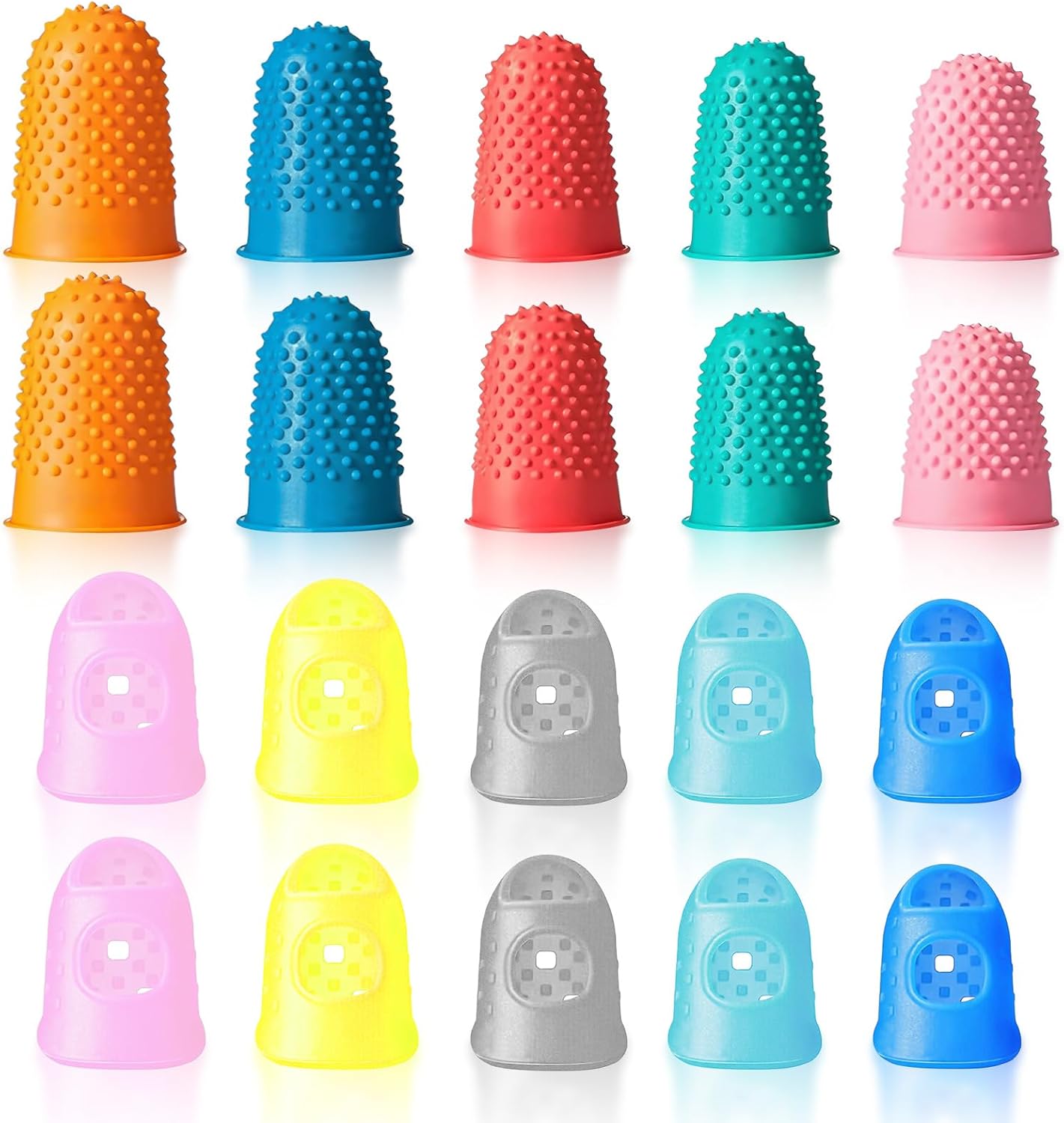20 Pieces Rubber Thimble - Thimbles for Hand Sewing with Finger Protection, Durable Rubber Finger Tips for Quilting, Knitting, Embroidery, Paperwork & Crafts (5 Sizes)