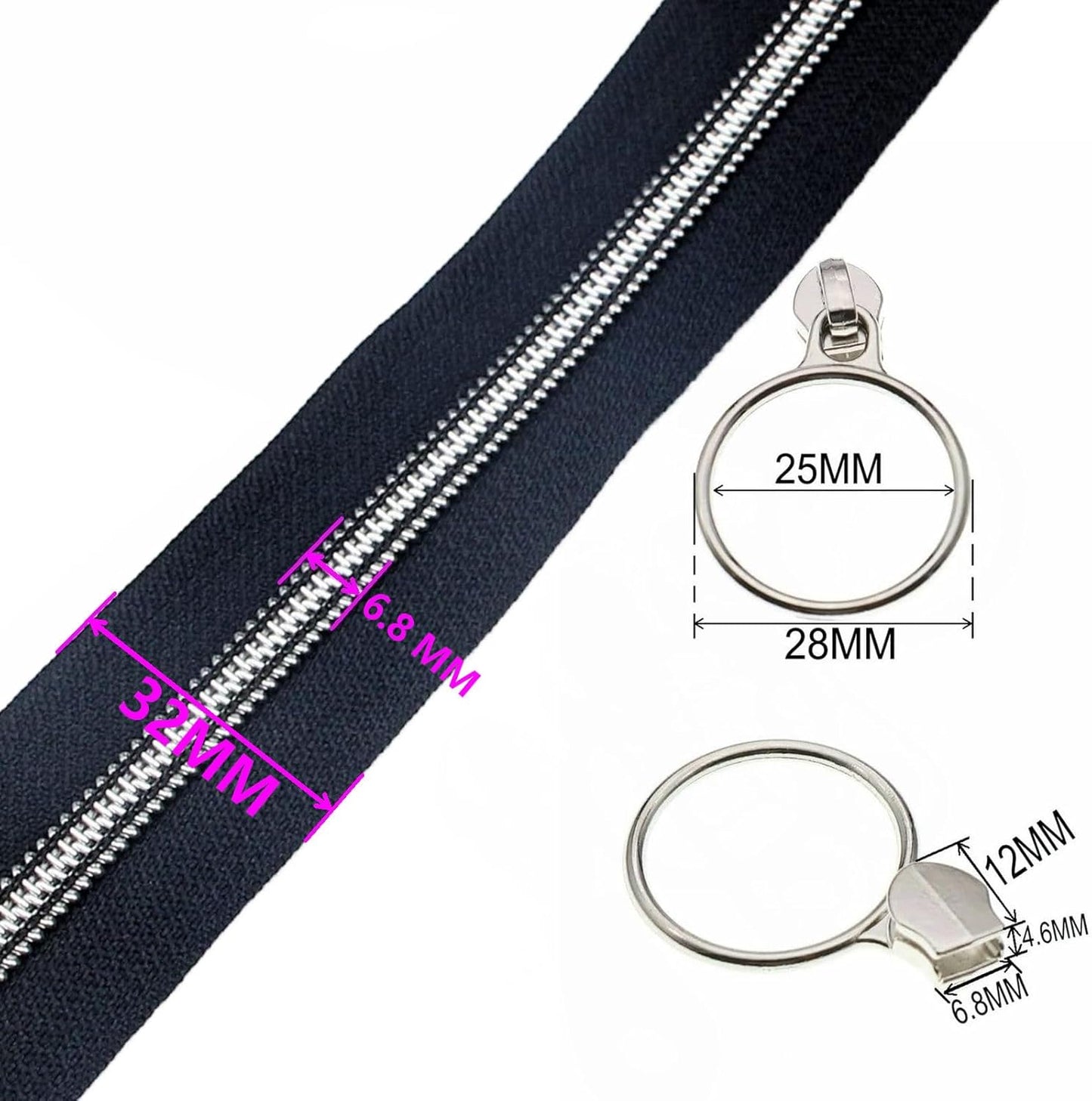 Leekayer Silver Metallic Nylon Coil Zippers by The Yard Bulk 10 Yards Navy Black with 25pcs Silver Sliders for DIY Sewing Tailor Craft Bag