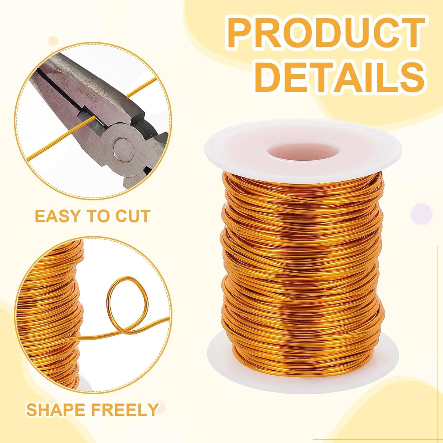 uxcell 16 Gauge / 1.5mm Anodized Aluminum Wire for Jewelry Craft Making, 102 Feet Bendable Flexible Wire for DIY Home Decor Gardening Sculpture, Gold