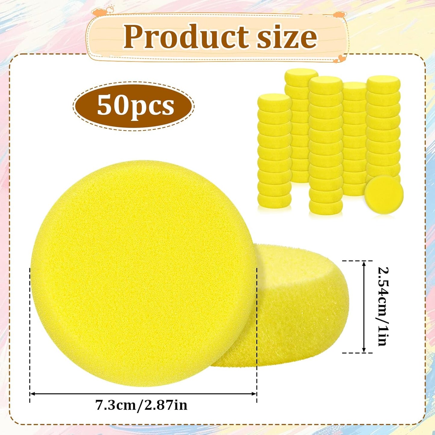 50 Pack Painting Sponge Pottery Sponges 2.9 inch Round Sponge Clay sponges for Pottery Yellow Artist Sponges for Face Painting Pottery Ceramics Art Crafts